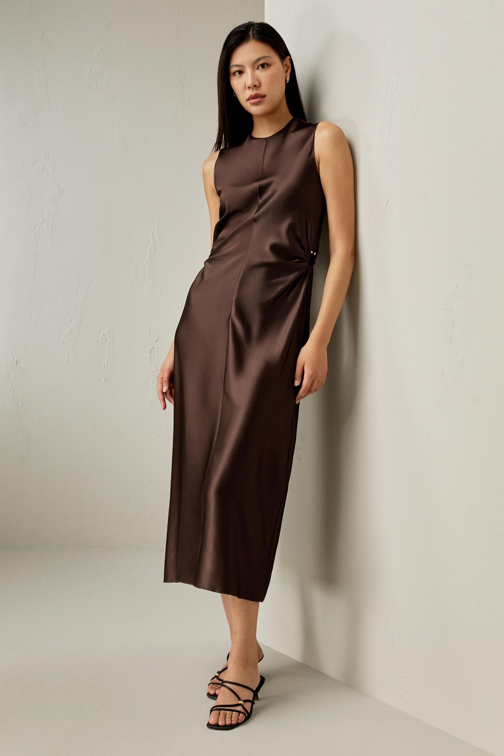 Sleeveless A-line Silk Dress Product Image