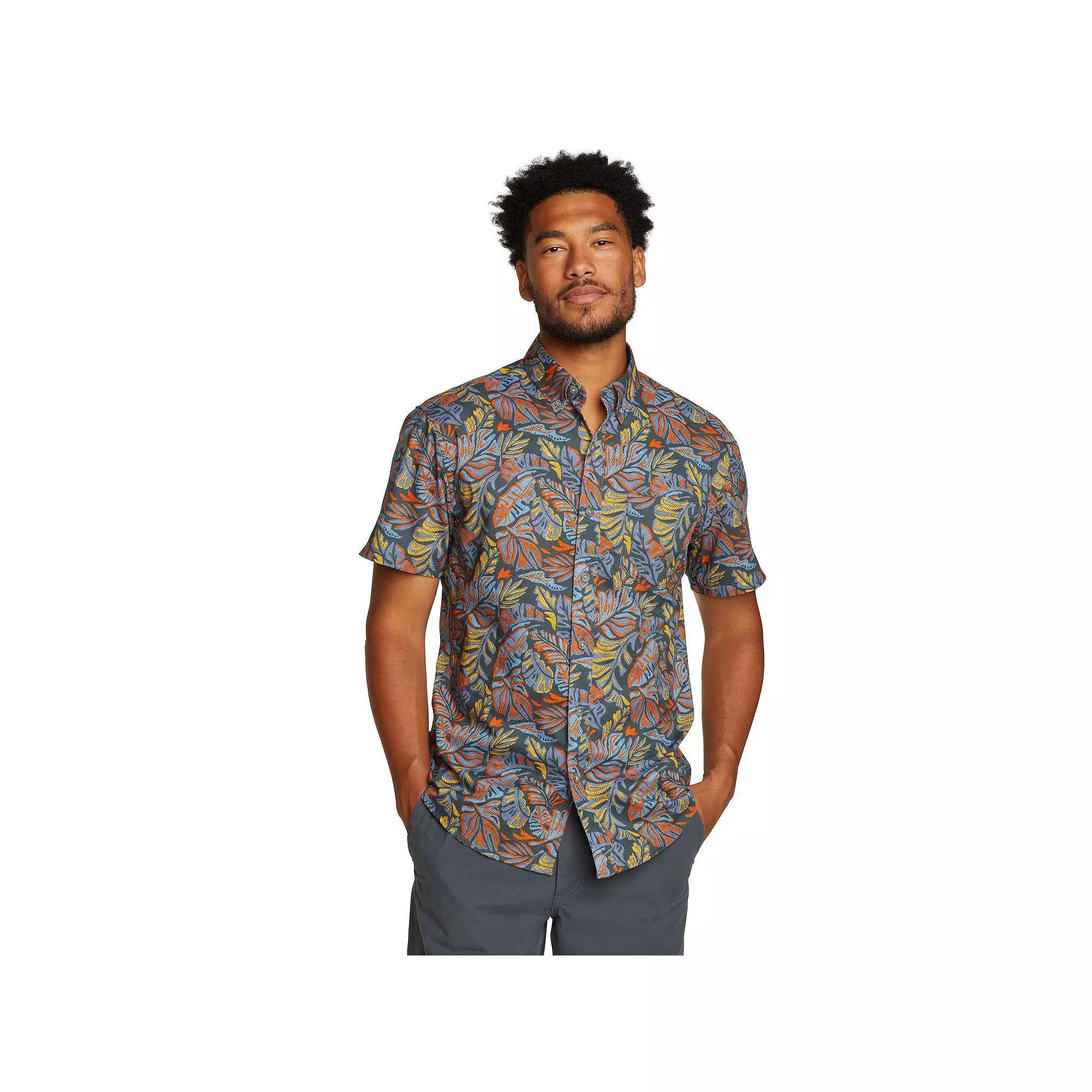 Men's Eddie Bauer Baja Print Short Sleeve Button-Down Shirt, Size: XL, Aged Blue Product Image