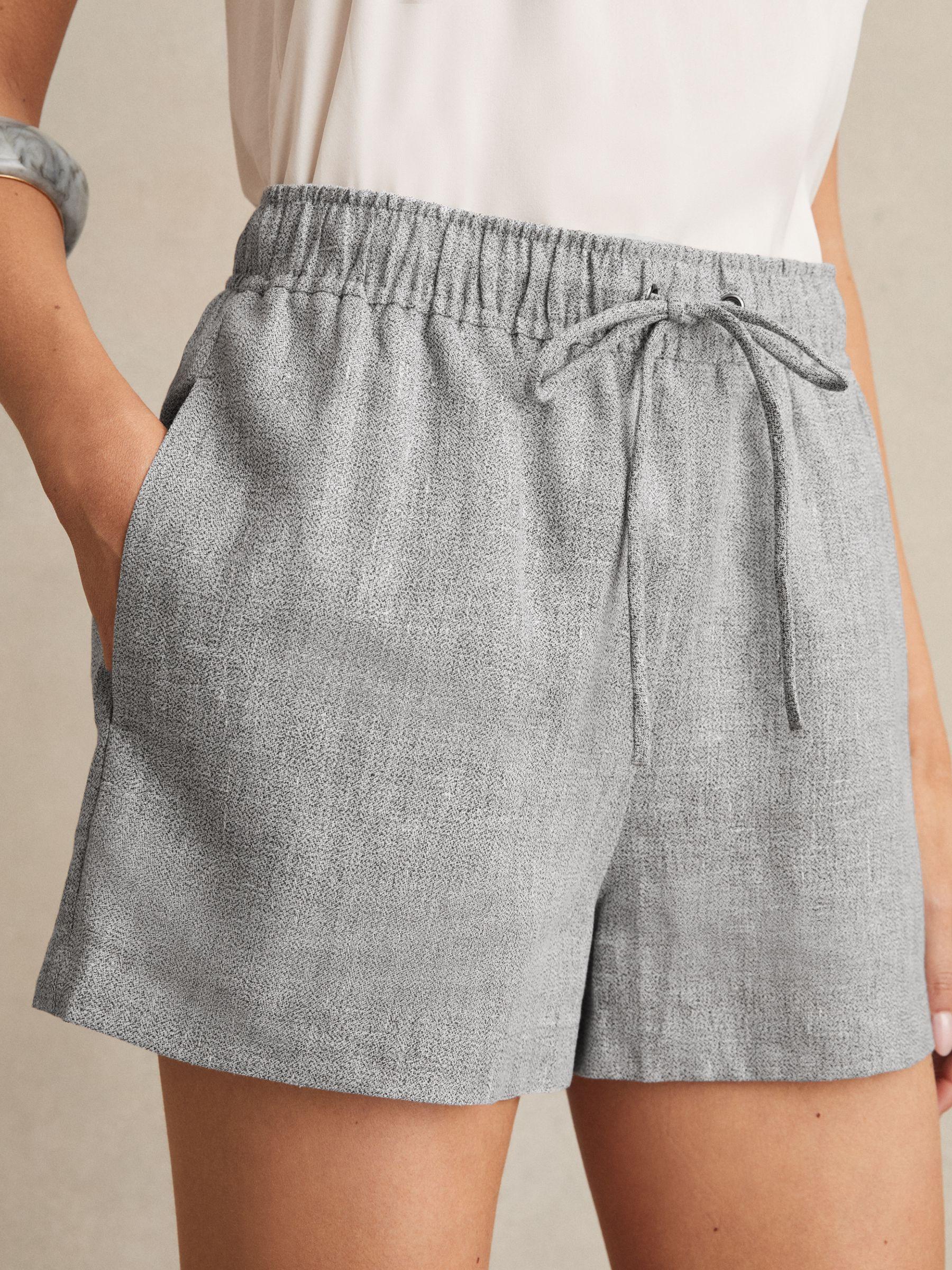 Linen-Blend Drawstring Shorts in Blue Product Image