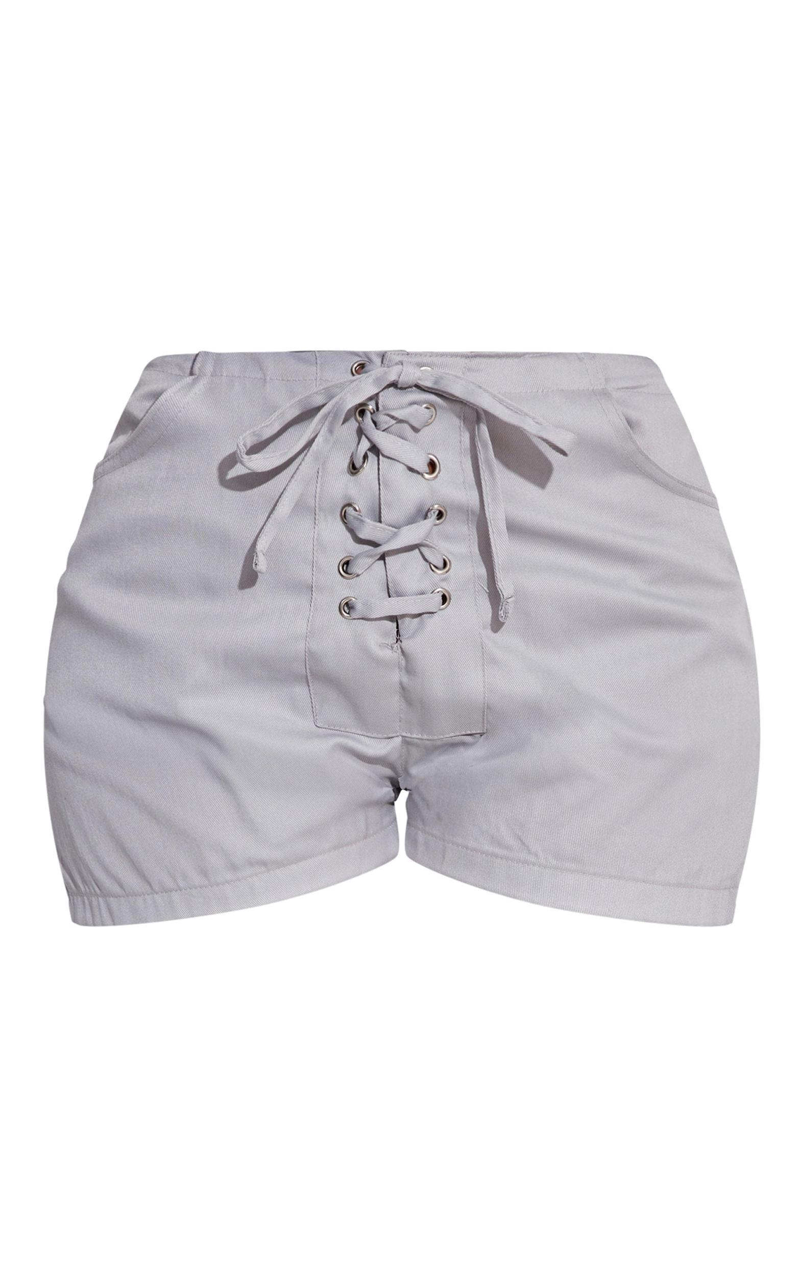 Shape Light Grey Lace Up Front Twill Shorts Product Image