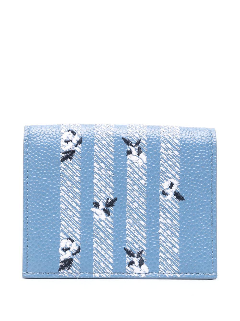 THOM BROWNE 4-bar Rose-embroidered Leather Cardholder In 450 Blue Product Image