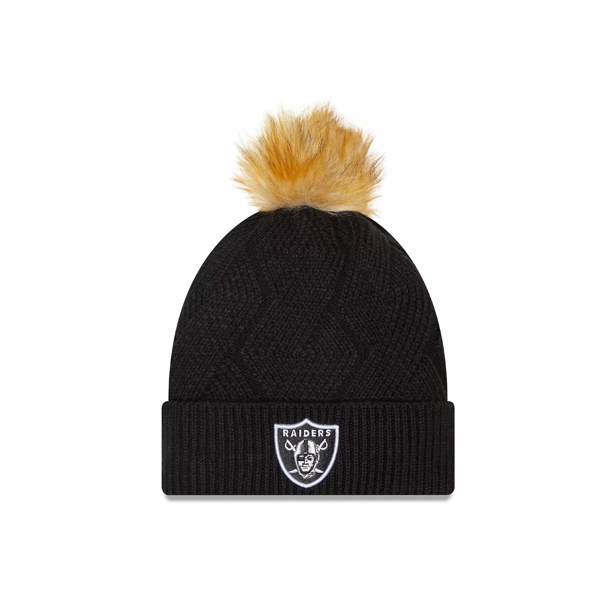 Women's New Era Black Las Vegas Raiders Snowy Cuffed Knit Hat with Pom, Lvr Black Product Image