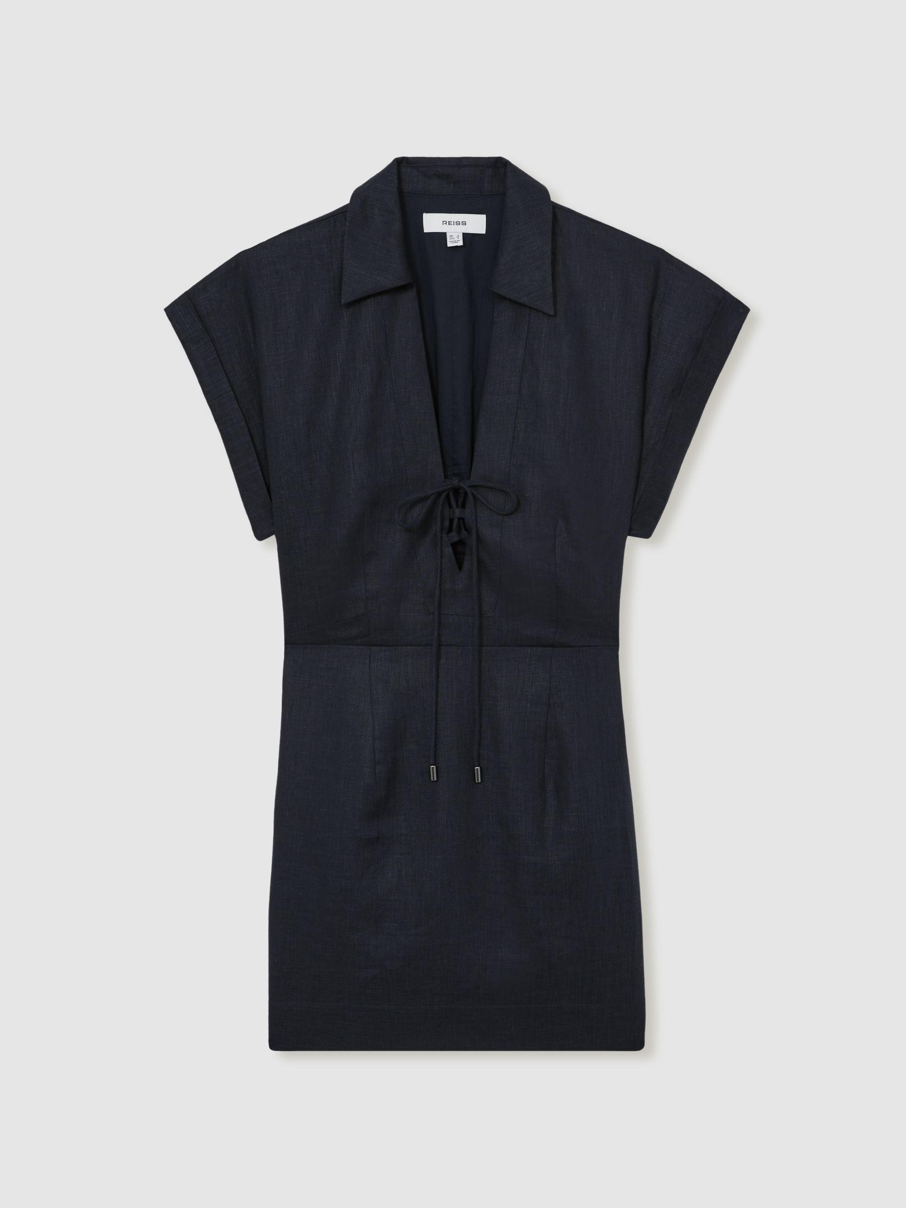 Tie Front Beach Cover-Up Dress in Navy Product Image
