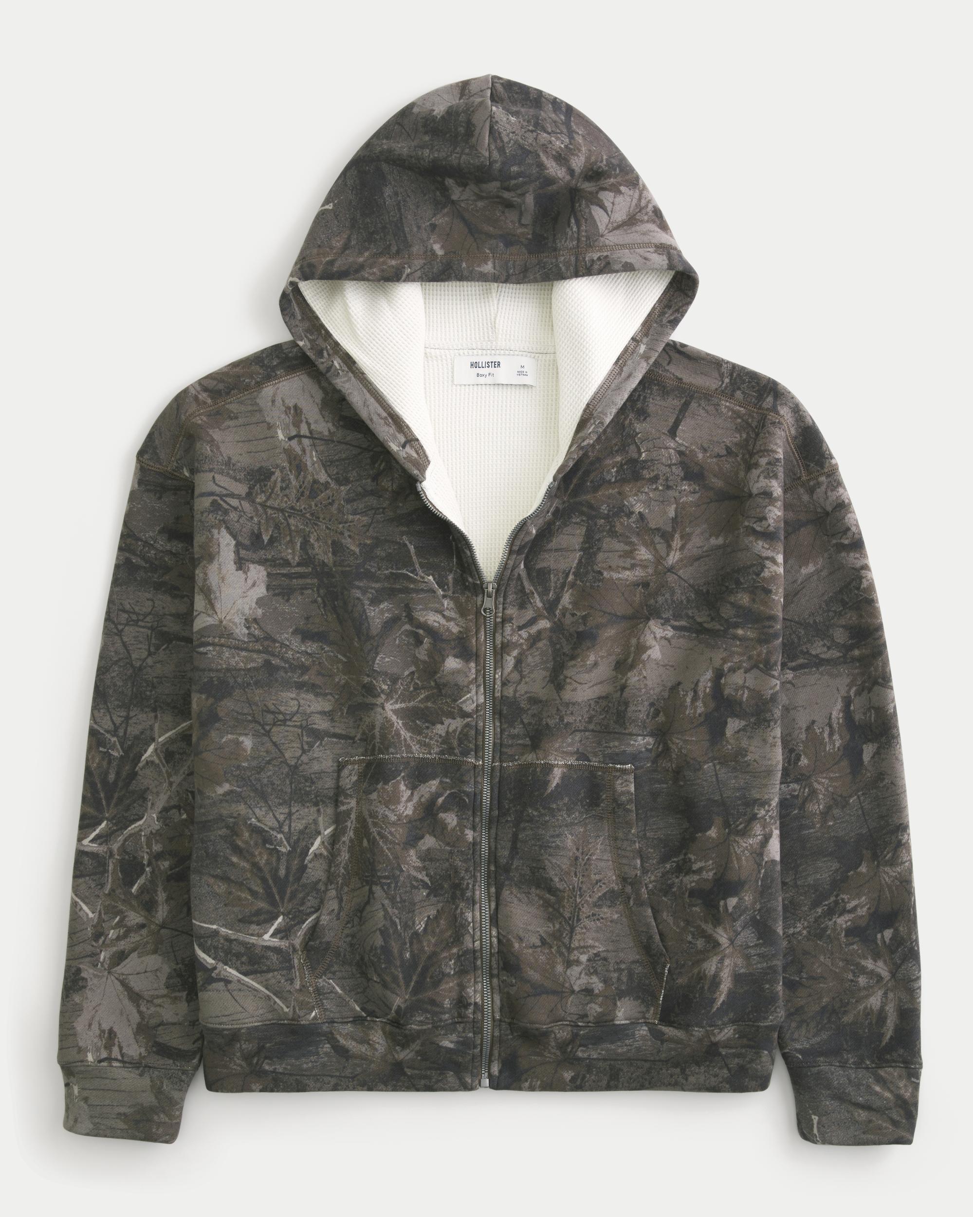 Boxy Waffle-Lined Zip-Up Hoodie Product Image