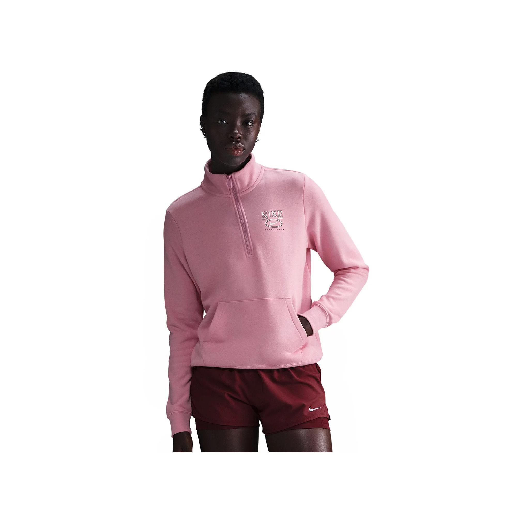 Women's Nike Sportswear Club Fleece Graphic Mock-Neck Quarter-Zip Top, Size: XL, Elemental Pink Grey Product Image