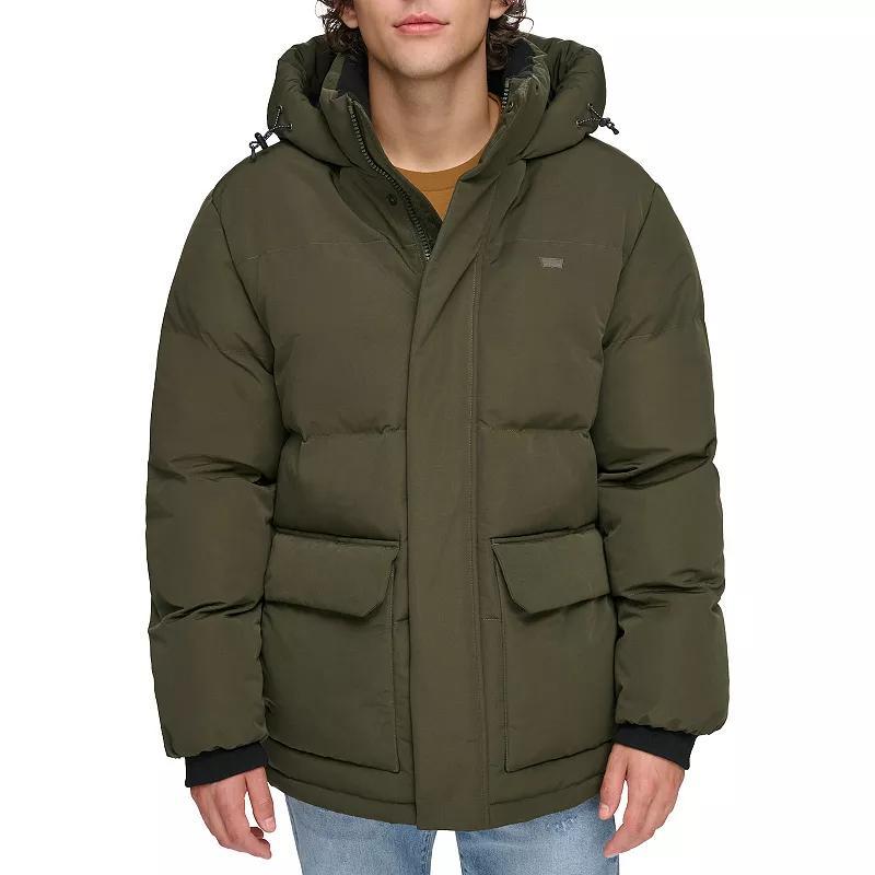 Mens Levis Heavyweight Hooded Puffer Parka Coat Green Product Image