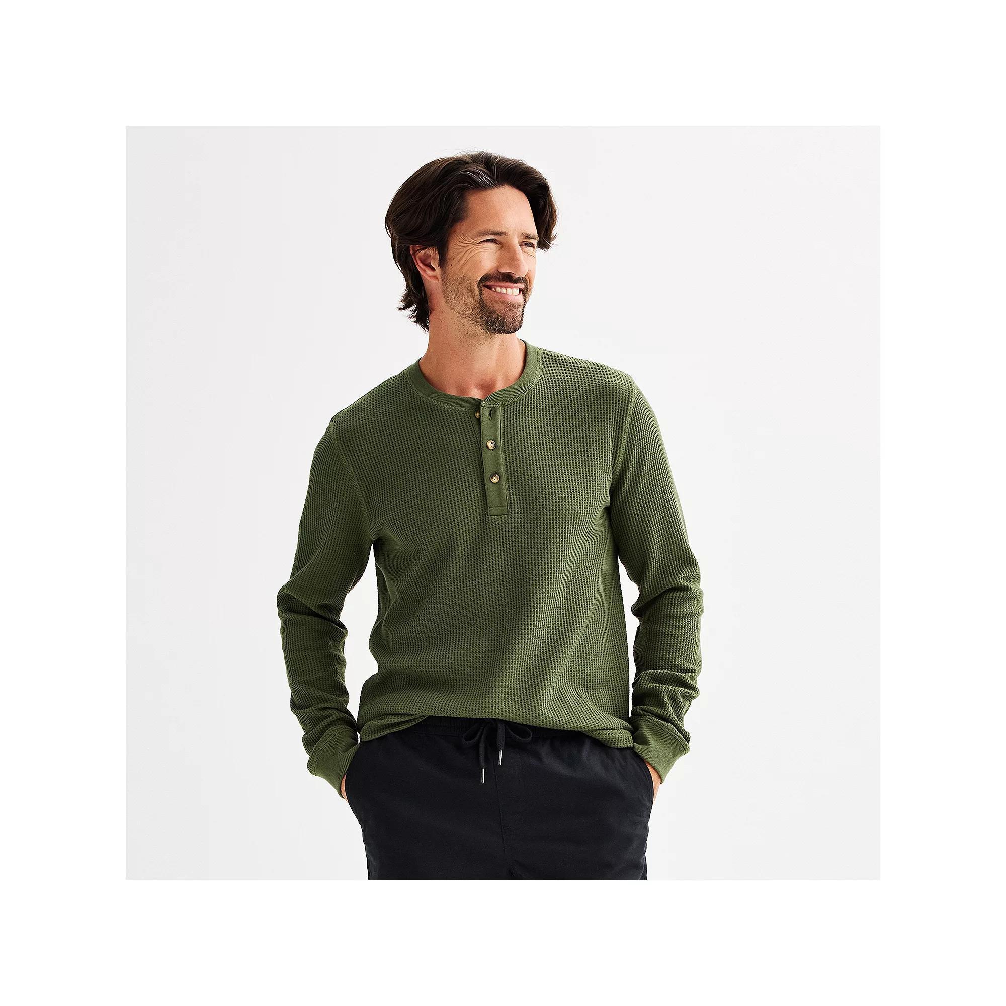 Men's Sonoma Goods For Life® Long Sleeve Waffle Henley Tee, Size: XXL, Infantry Green Product Image