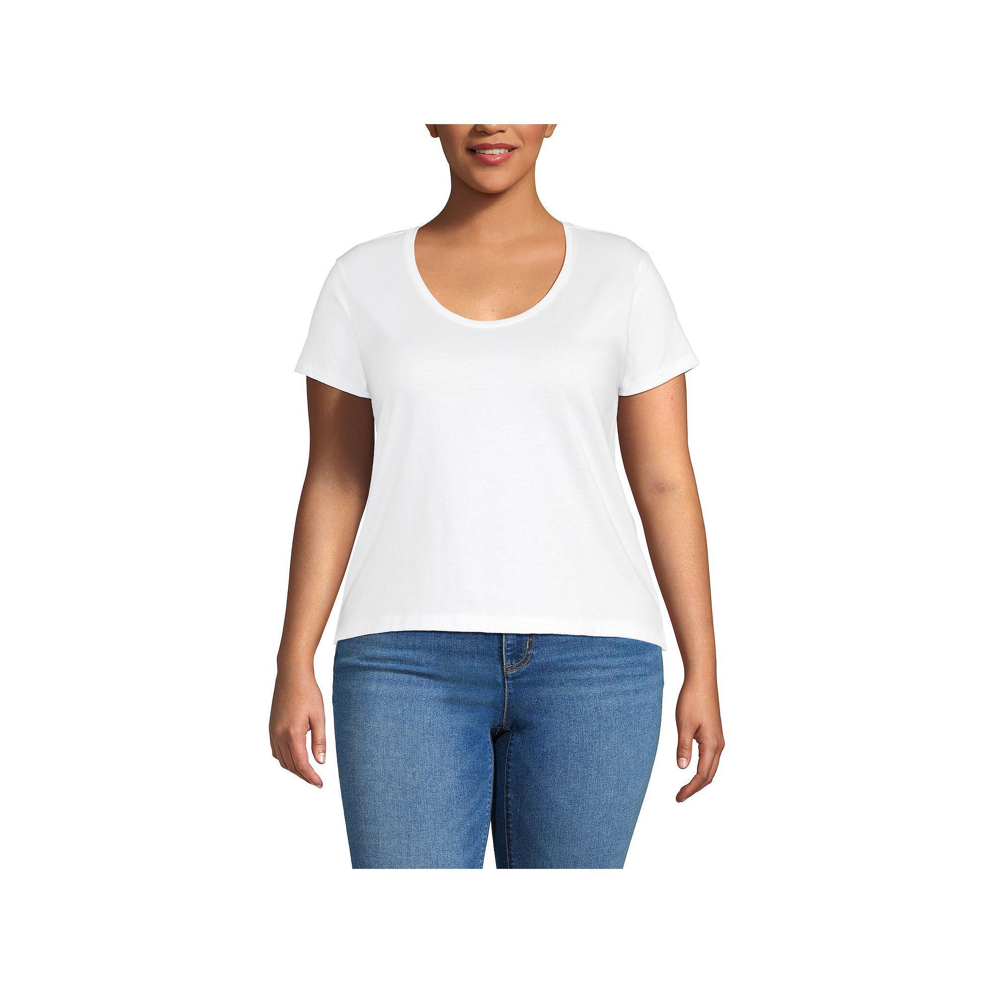 Plus Size Lands' End Short Sleeve Scoopneck T-Shirt, Women's, Size: 1XL, White Product Image