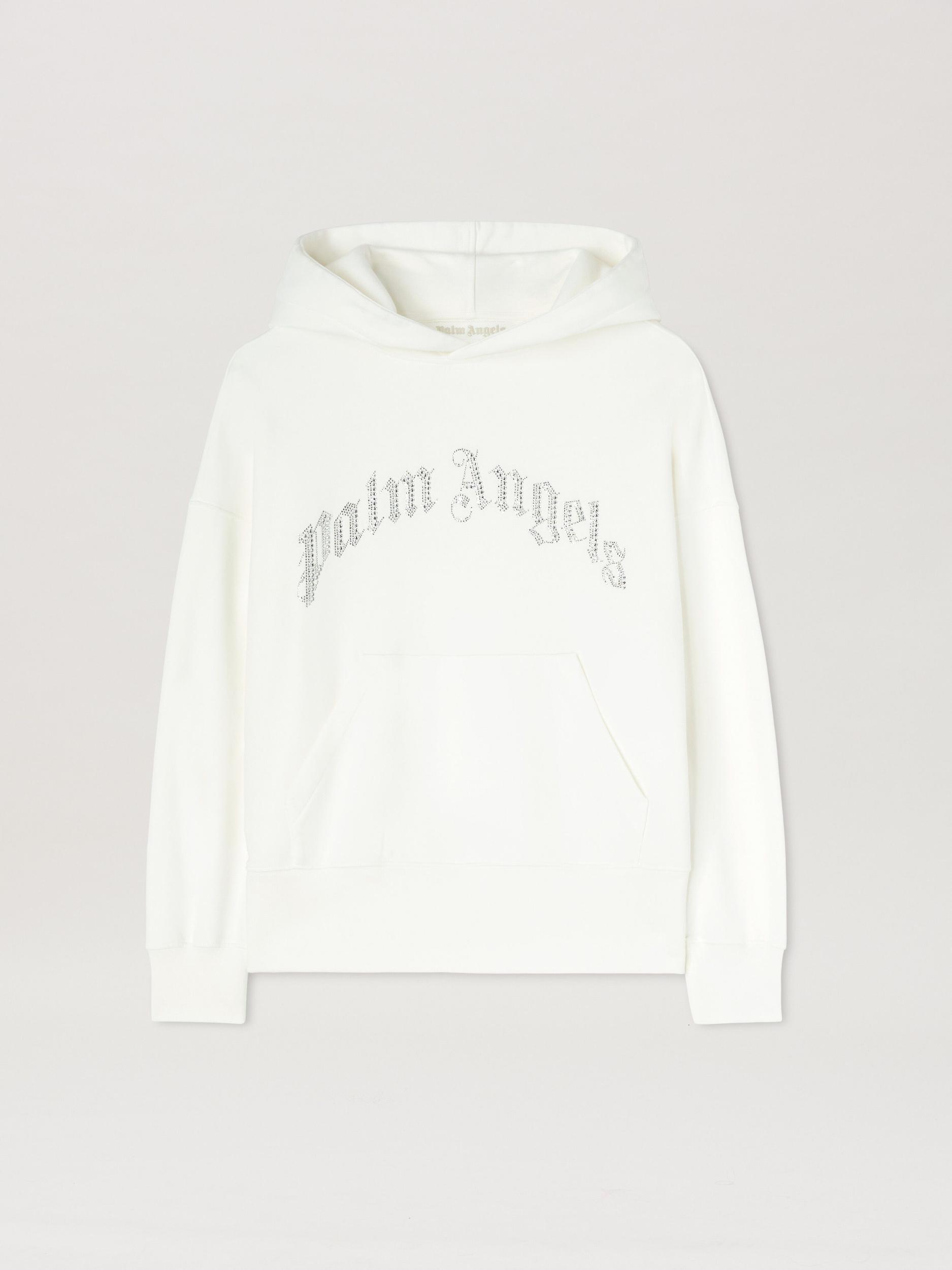 RHINESTONE CURVED LOGO HOODY OFF WHITE - Product Image