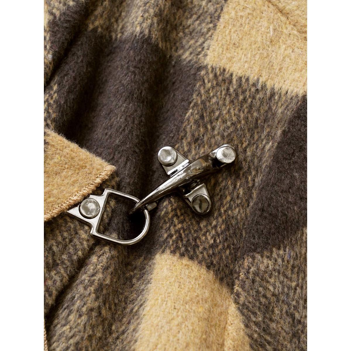 Plus Size Plaid Buckle Detail Asymmetrical Hem Coat Women DarkBrown Casual Contrast Ladies Dailywear Winter Coats BloomChic 10/M Product Image