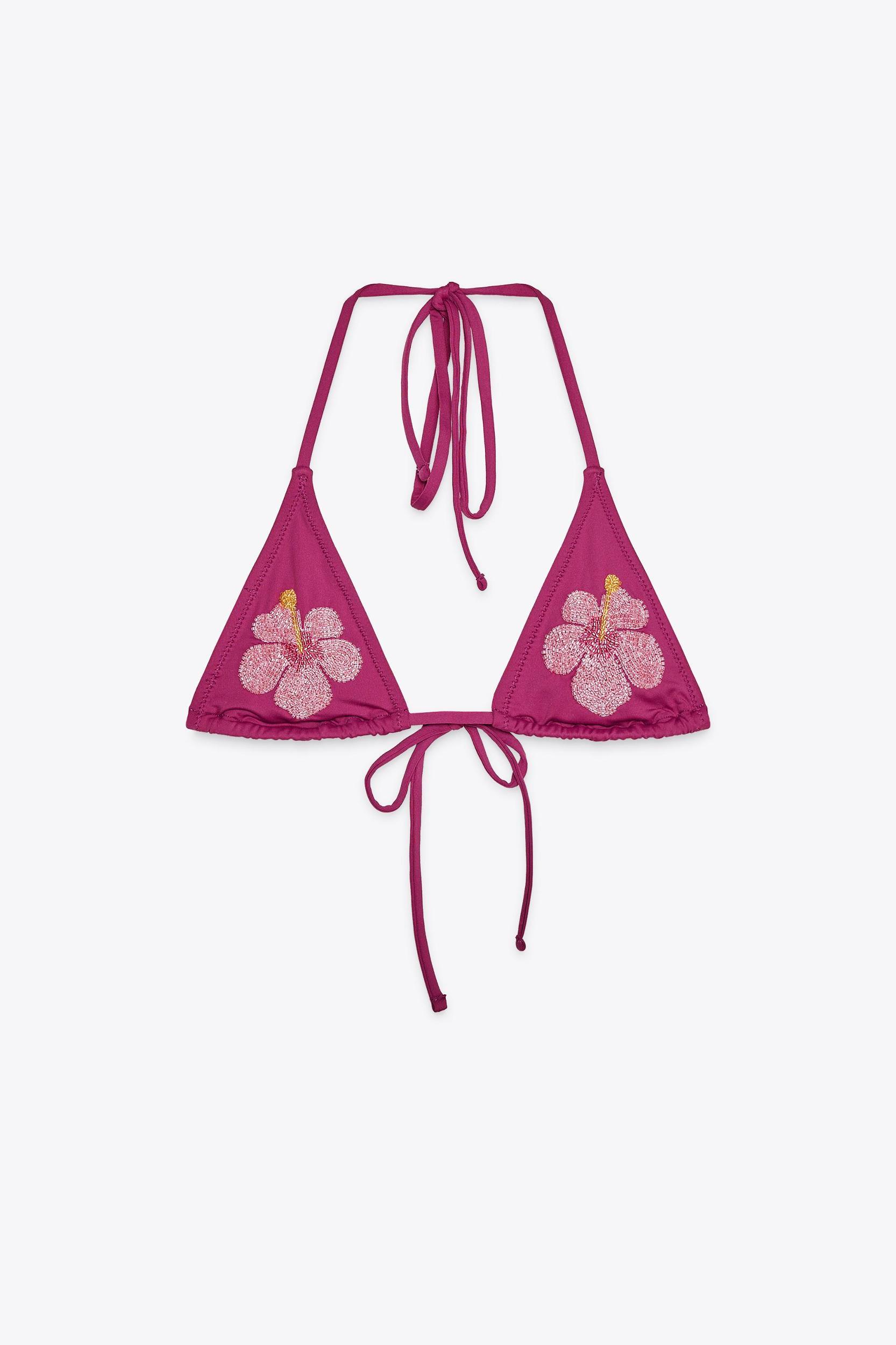 FLORAL BEADED BIKINI TOP Product Image