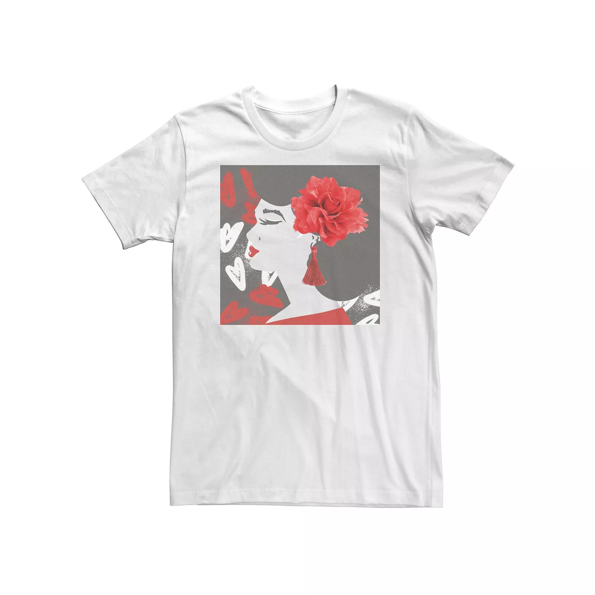 Big & Tall Graffiti Floral Girl Tee, Men's, Size: 3XL, White Product Image