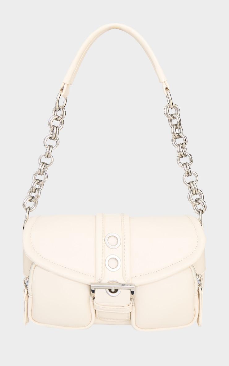 Cream Pu Buckle Detail Link Handle Shoulder Bag Product Image