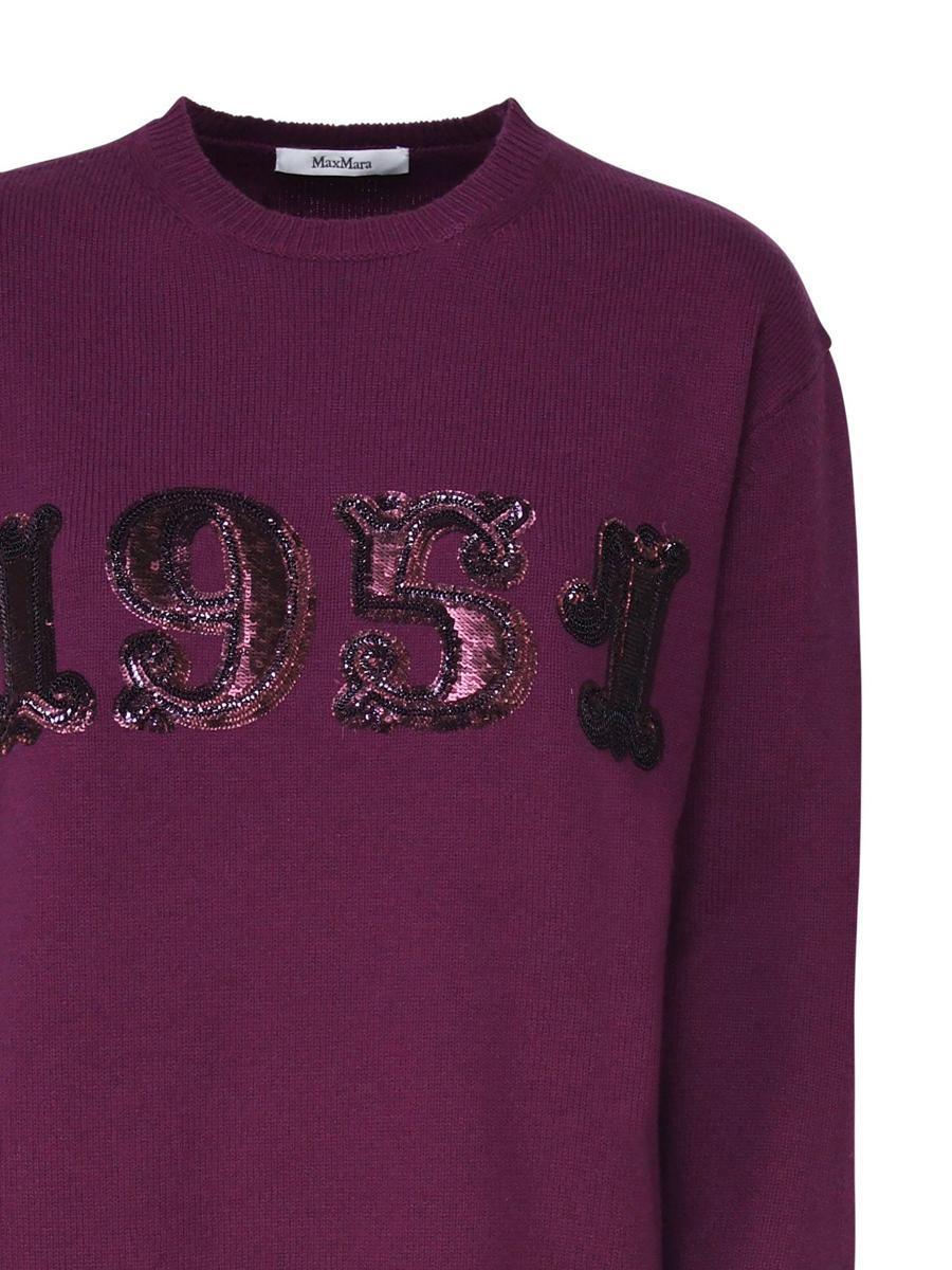 MAX MARA Sequin Embellished Crew Neck Knit Sweater In Dark Violet Product Image