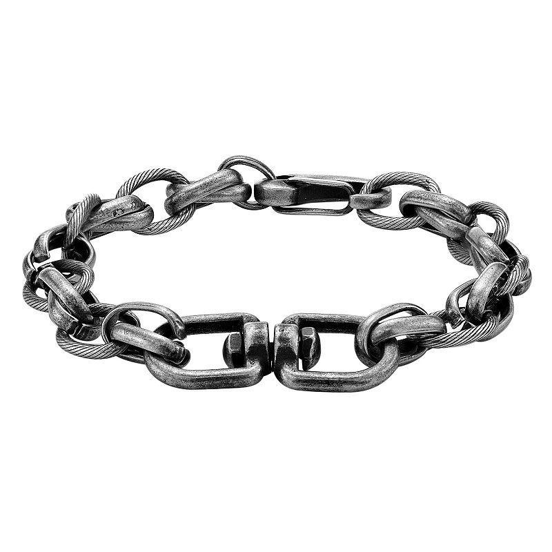 Mens LYNX Gunmetal Gray Ion Plated Stainless Steel Chain Bracelet Product Image