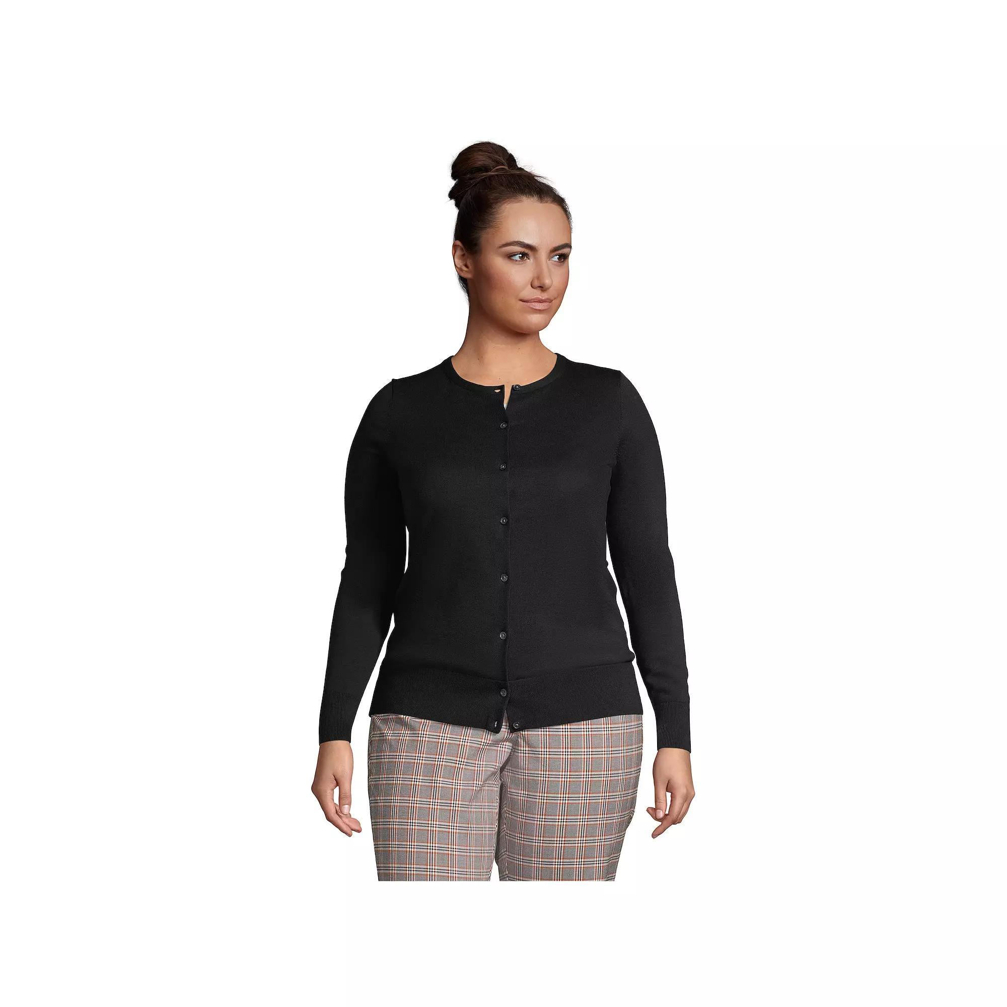 Plus Size Lands' End Fine Gauge Cotton Cardigan Sweater, Women's, Size: 1XL, Black Product Image