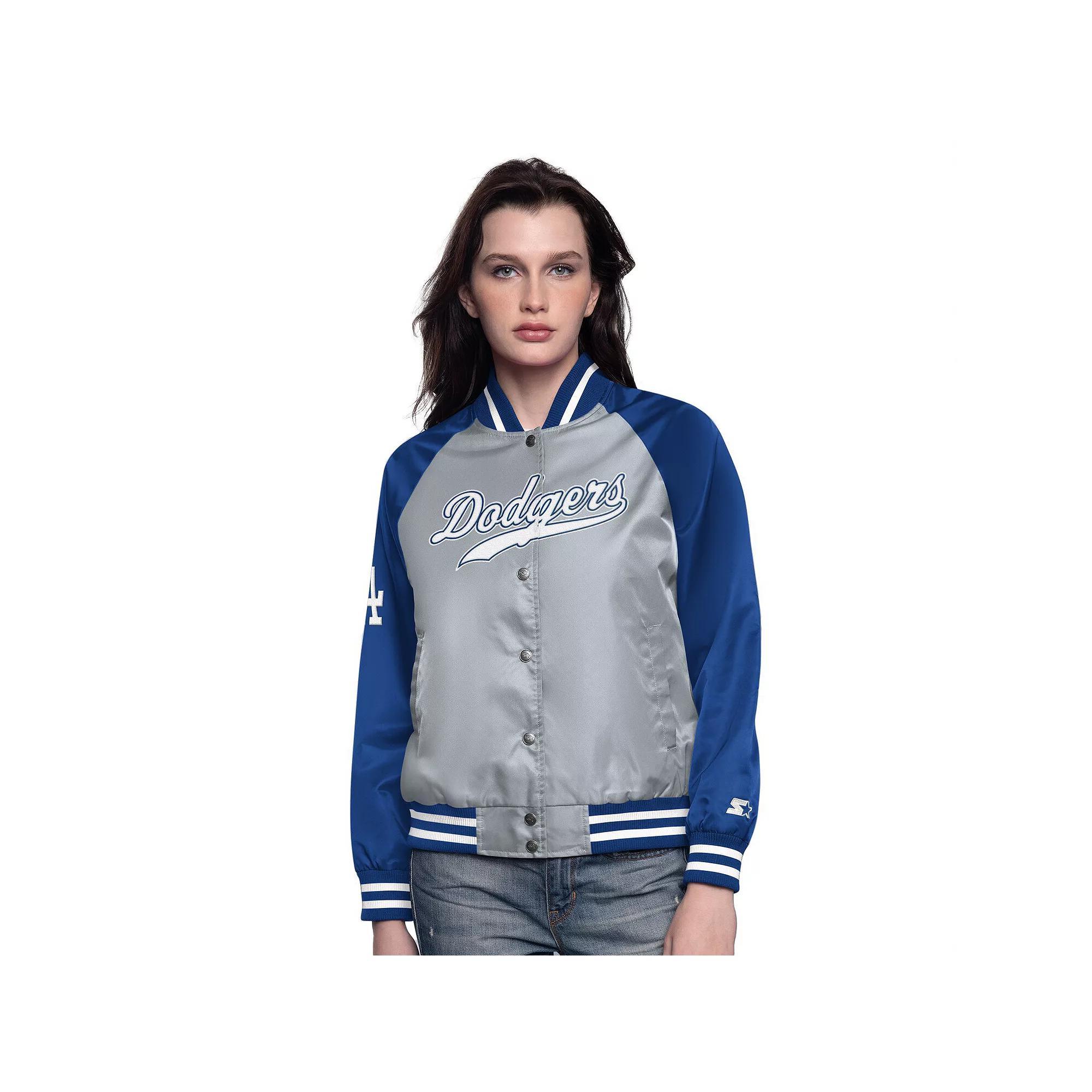 Women's Starter Gray/Royal Los Angeles Dodgers Home Run Full-Snap Varsity Jacket, Size: XXL, Grey Product Image