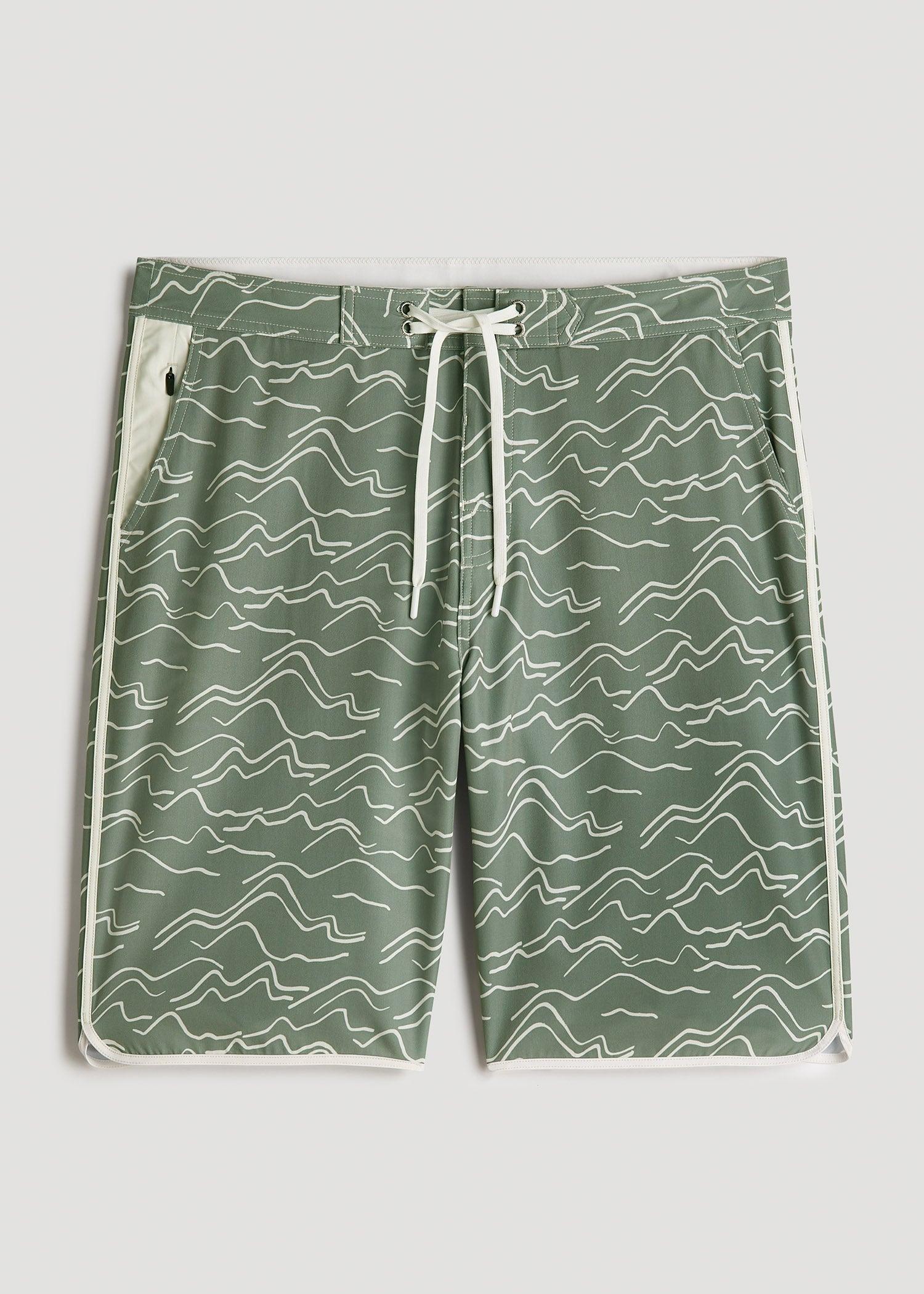 Hi-Tide Scallop Board Shorts for Tall Men in Green Current Product Image