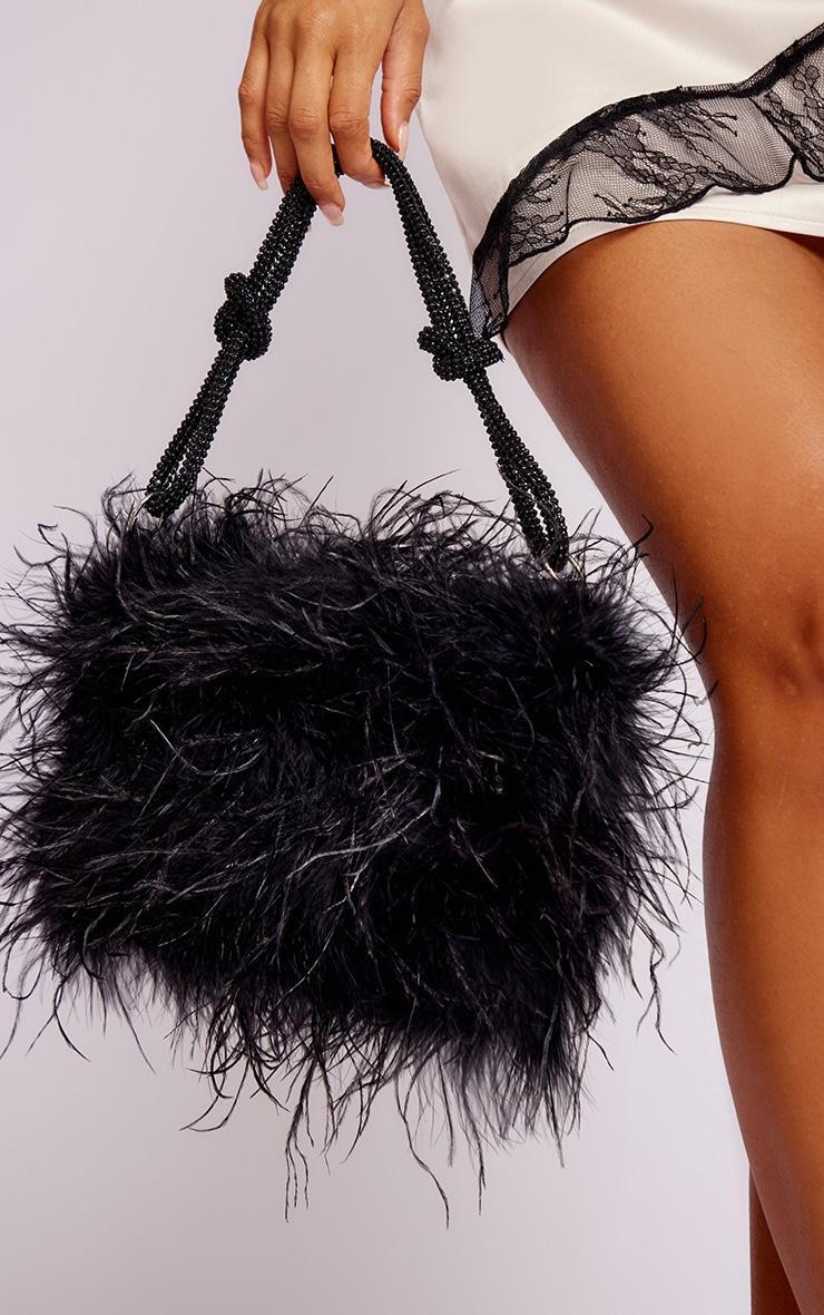 Black Feather Diamante Knot Handle Bag Product Image