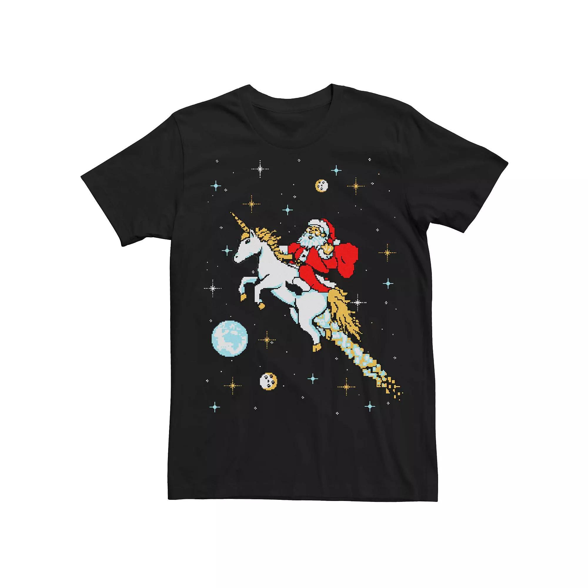 Men's Santa Space Unicorn Ride Graphic Tee, Size: Large, Black Product Image