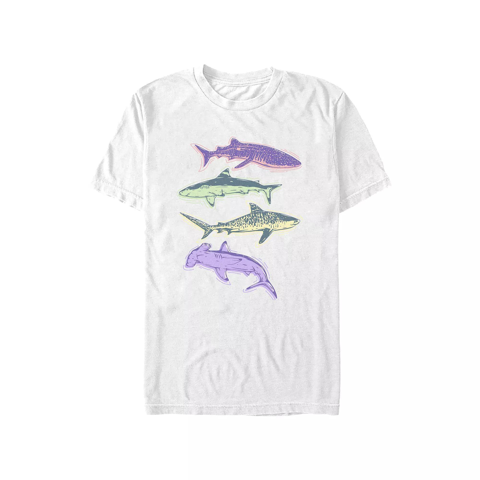 Men's Colorful Sharks Graphic Tee, Size: Medium, Blue Product Image