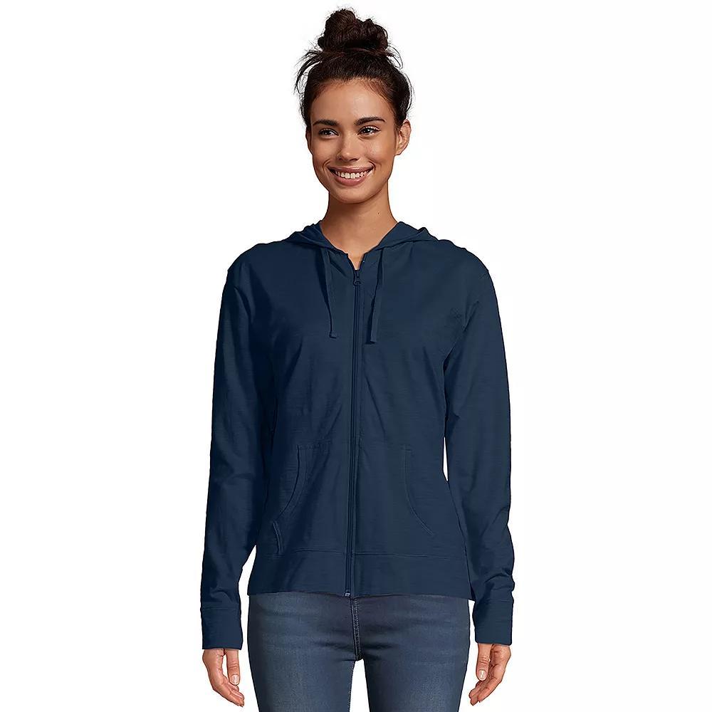 Women's Hanes® Slub Jersey Full Zip Hooded Sweatshirt, Size: Medium, Blue Product Image