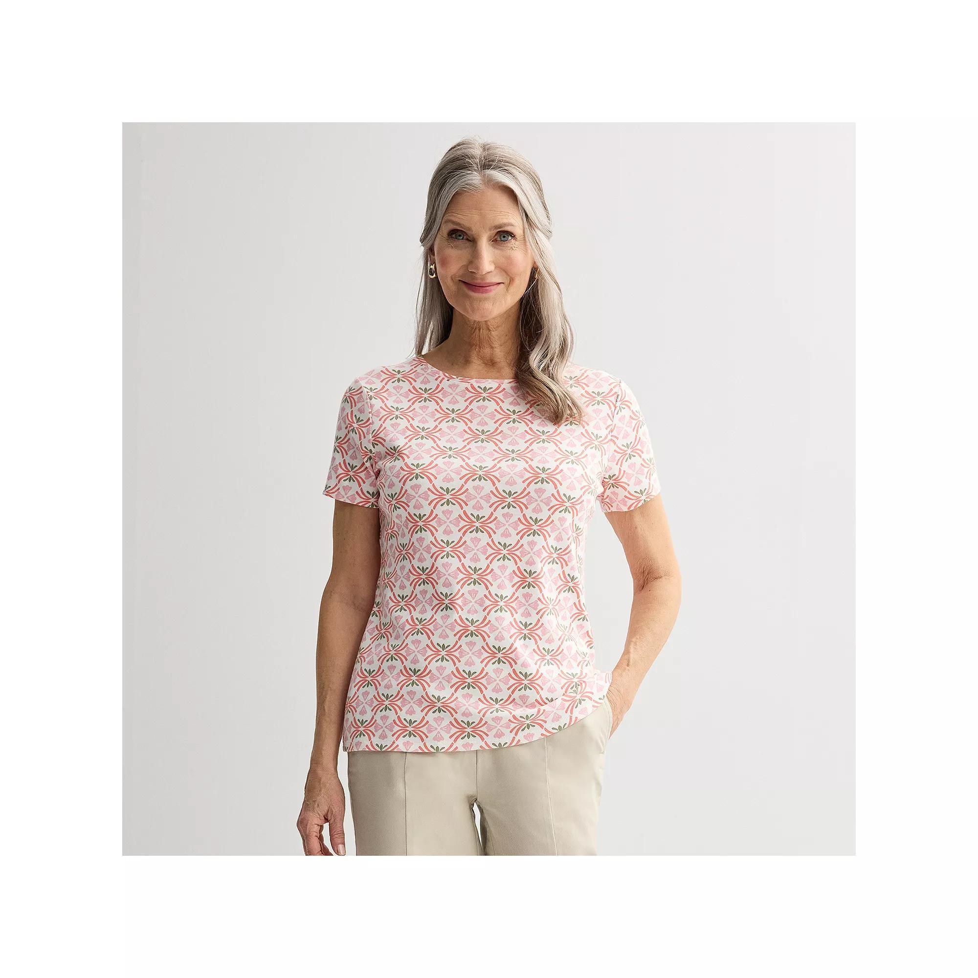 Women's Croft & Barrow® Essential Crewneck Tee, Size: XXL, Pink White Tile Product Image