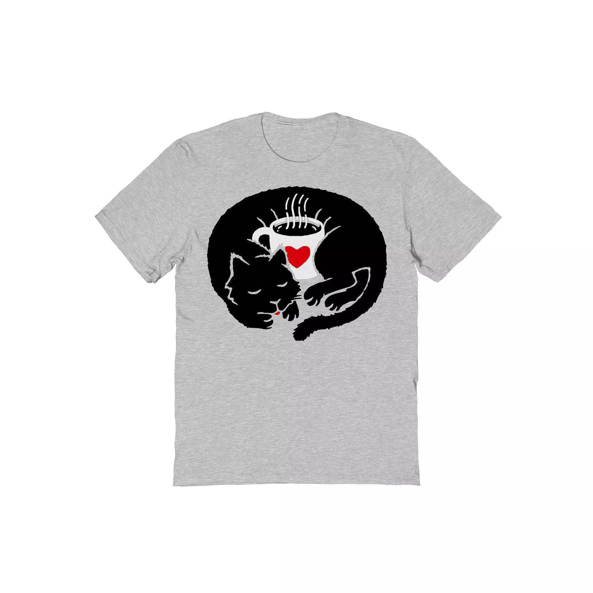 Men's Hot Coffee Holder Cat Valentine's Graphic Tee, Size: XL, Sport Gray Product Image