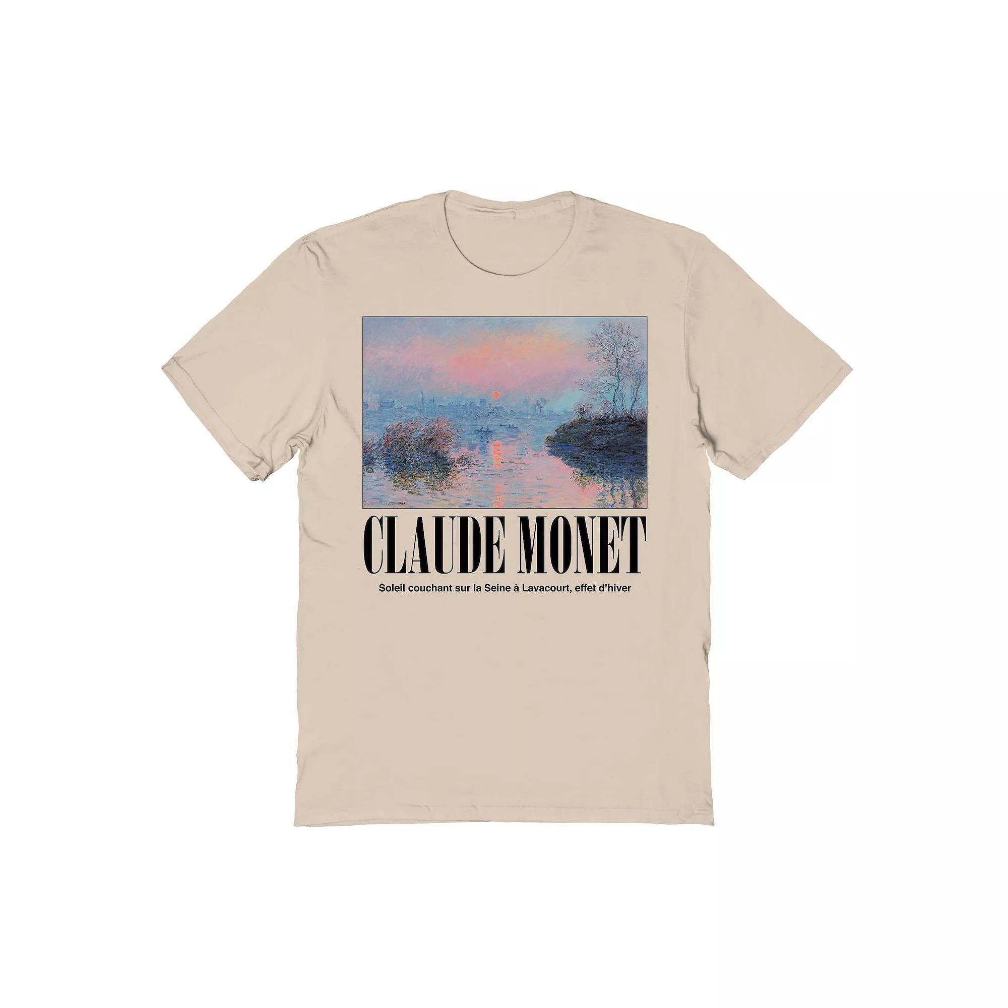 Men's Fine Art - Claude Monet-Soleil Couchant Graphic Tee, Size: Small, Beige Khaki Product Image