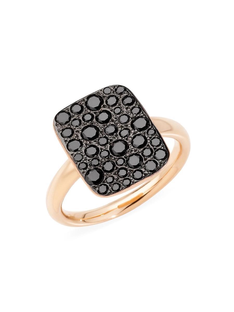 Womens Sabbia 18K Rose Gold & Black Diamond Rectangular Ring Product Image