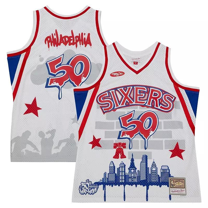 Men's Mitchell & Ness x Tats Cru White Philadelphia 76ers Hardwood Classics Fashion Jersey,  Product Image