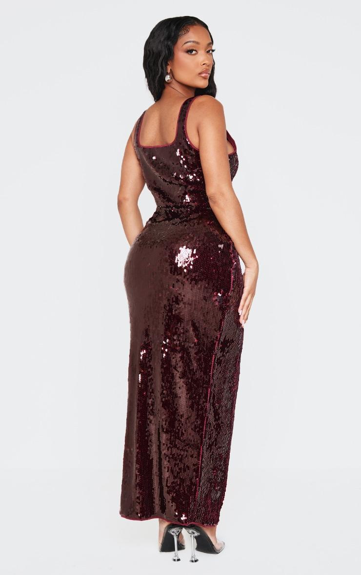 Shape Burgundy Sequin Scoop Neck Maxi Dress Product Image