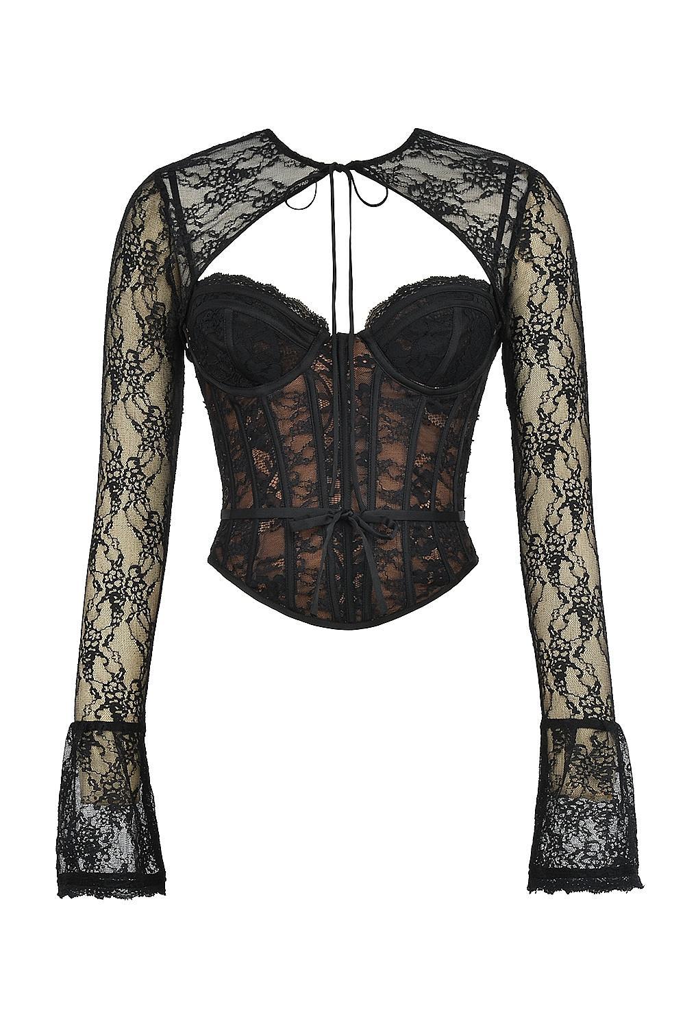 Lisette  black lace corset top with bolero Product Image