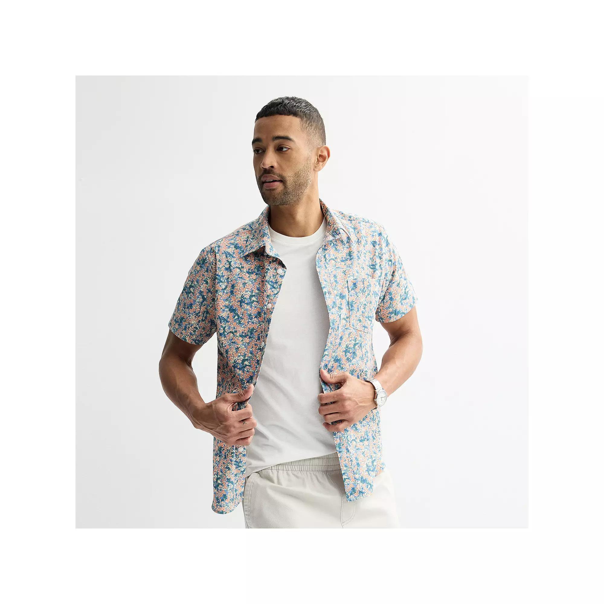 Men's Sonoma Goods For Life® Short Sleeve Perfect Length Button Down Shirt, Size: XL, Paint Ditsy Blue Product Image