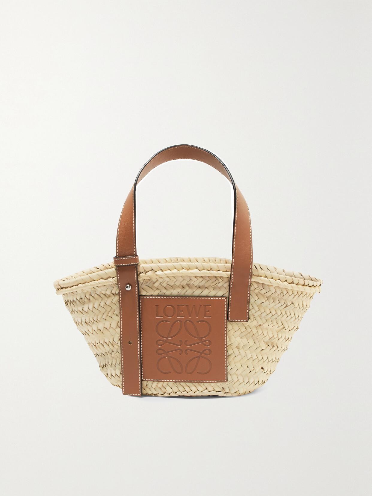 LOEWE Small Leather-trimmed Woven Raffia Tote In Neutrals Product Image