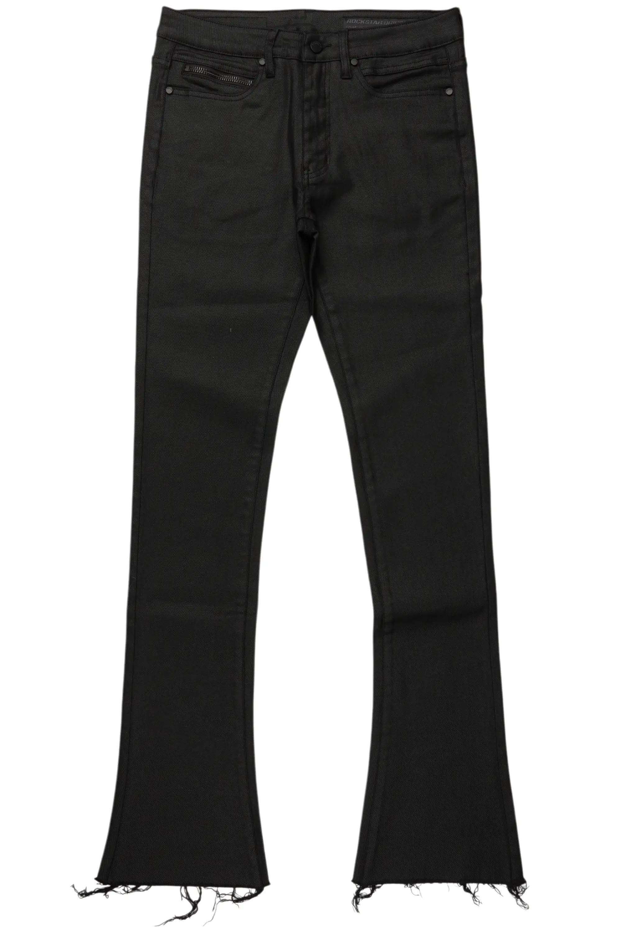 Rebe Black Coated Stacked Flare Jean Male Product Image