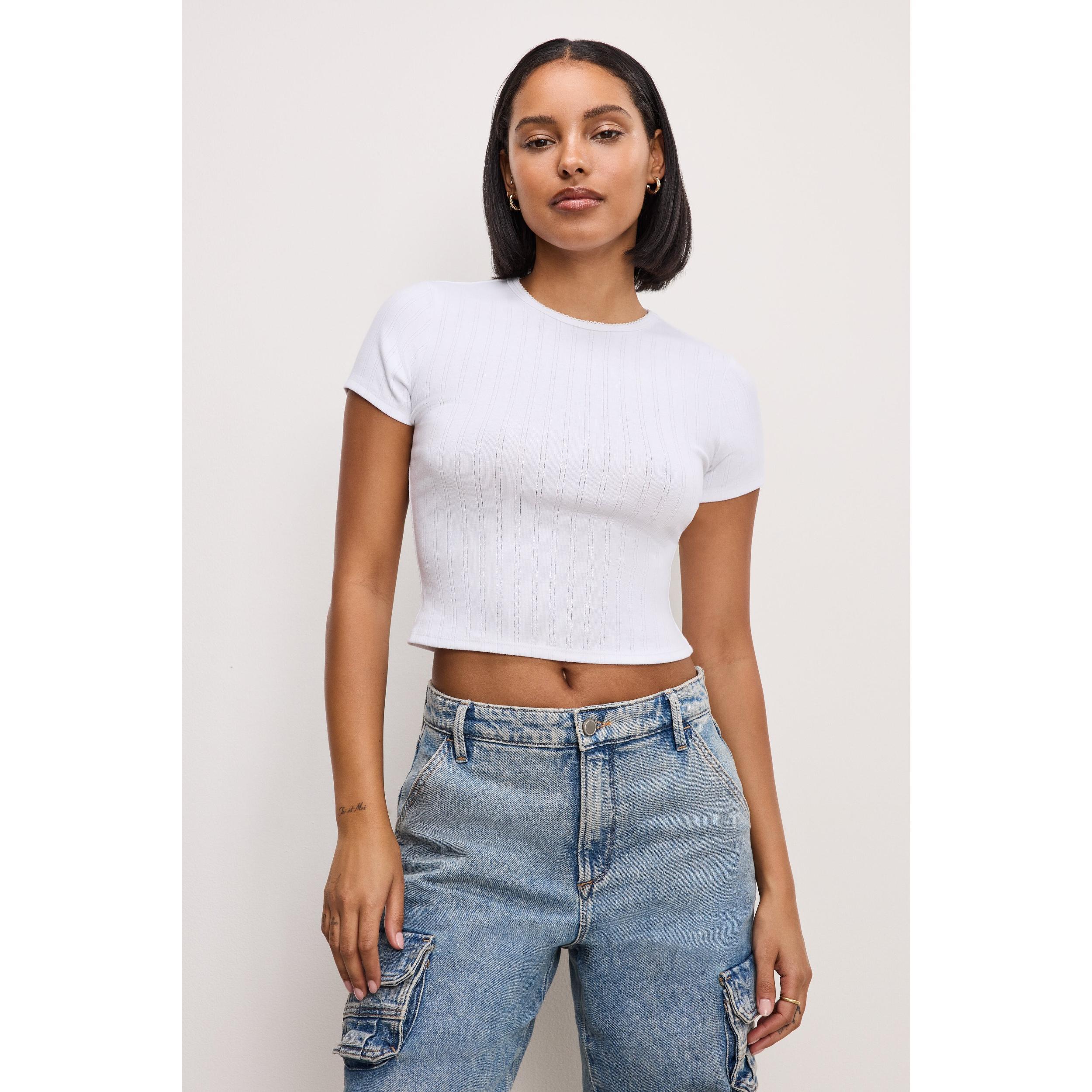 Womens Cotton Pointelle Baby T-Shirt | | Good American by Khlo Kardashian Product Image