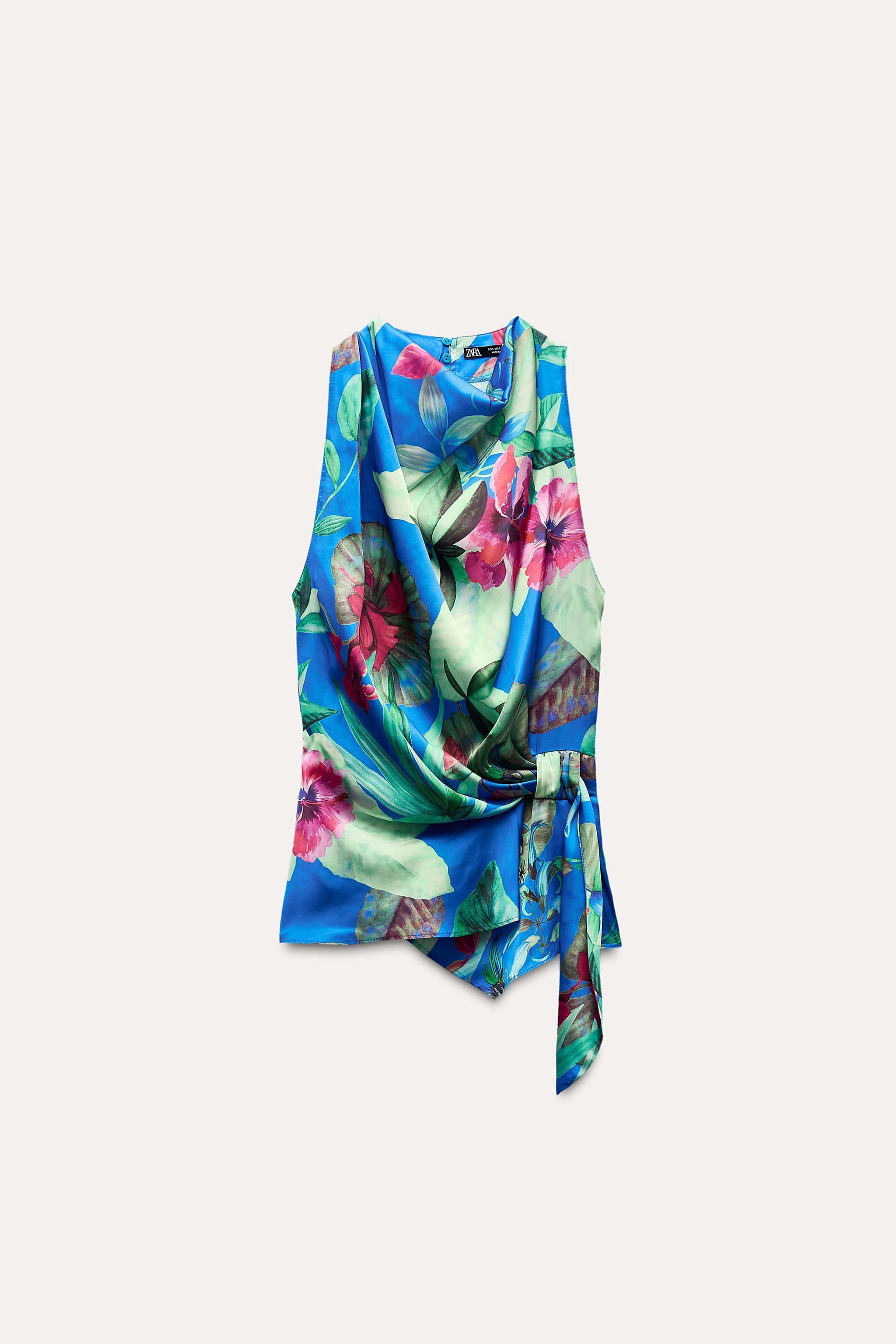 SATIN EFFECT TROPICAL PRINT TOP Product Image