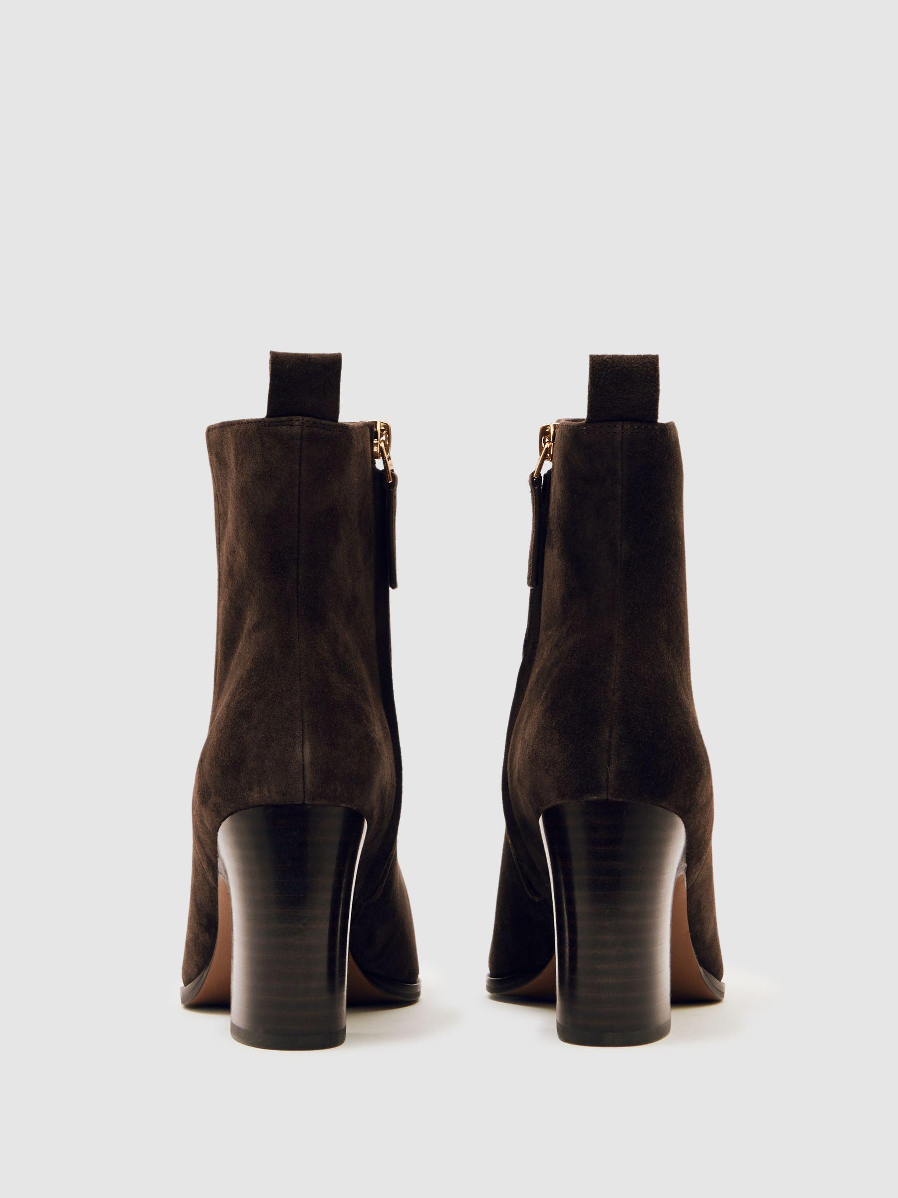 Suede Block-Heel Ankle Boots in Chocolate Product Image