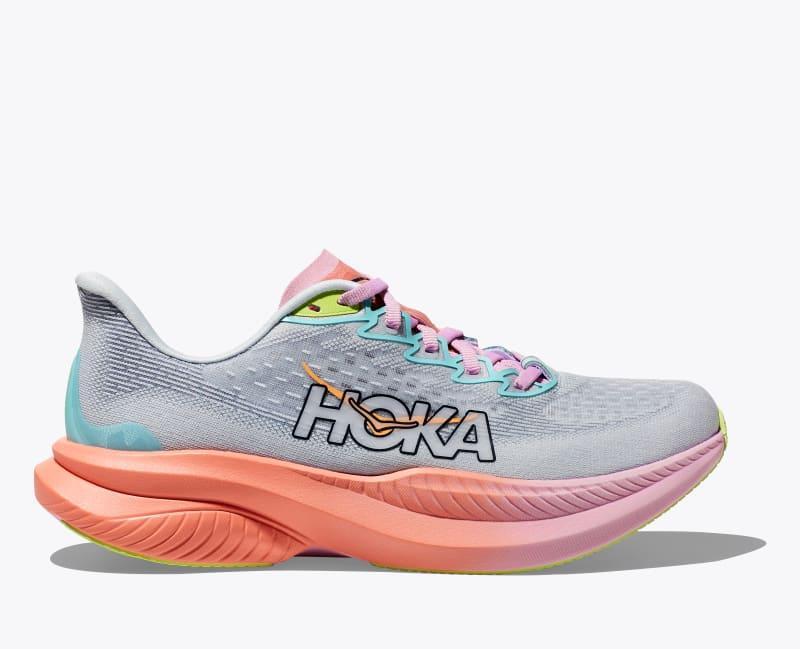 HOKA Womens Mach 6 Shoes in Frost/Rose Gold, Size 9 Product Image