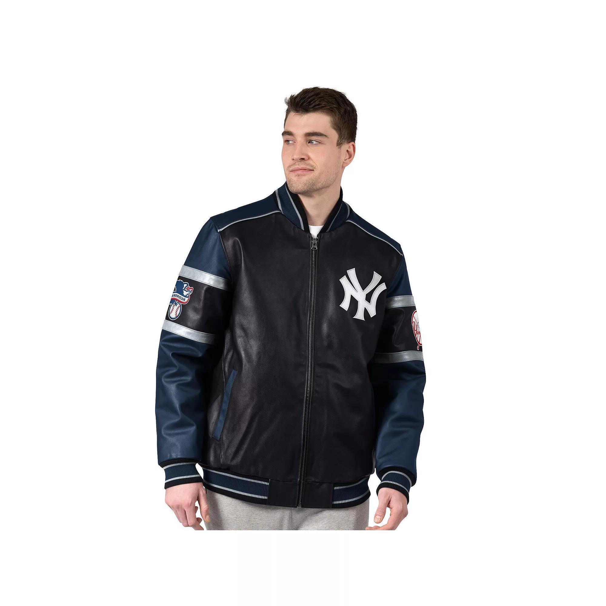 Men's G-III Sports by Carl Banks Black New York Yankees Leather Varsity Jacket,  Product Image