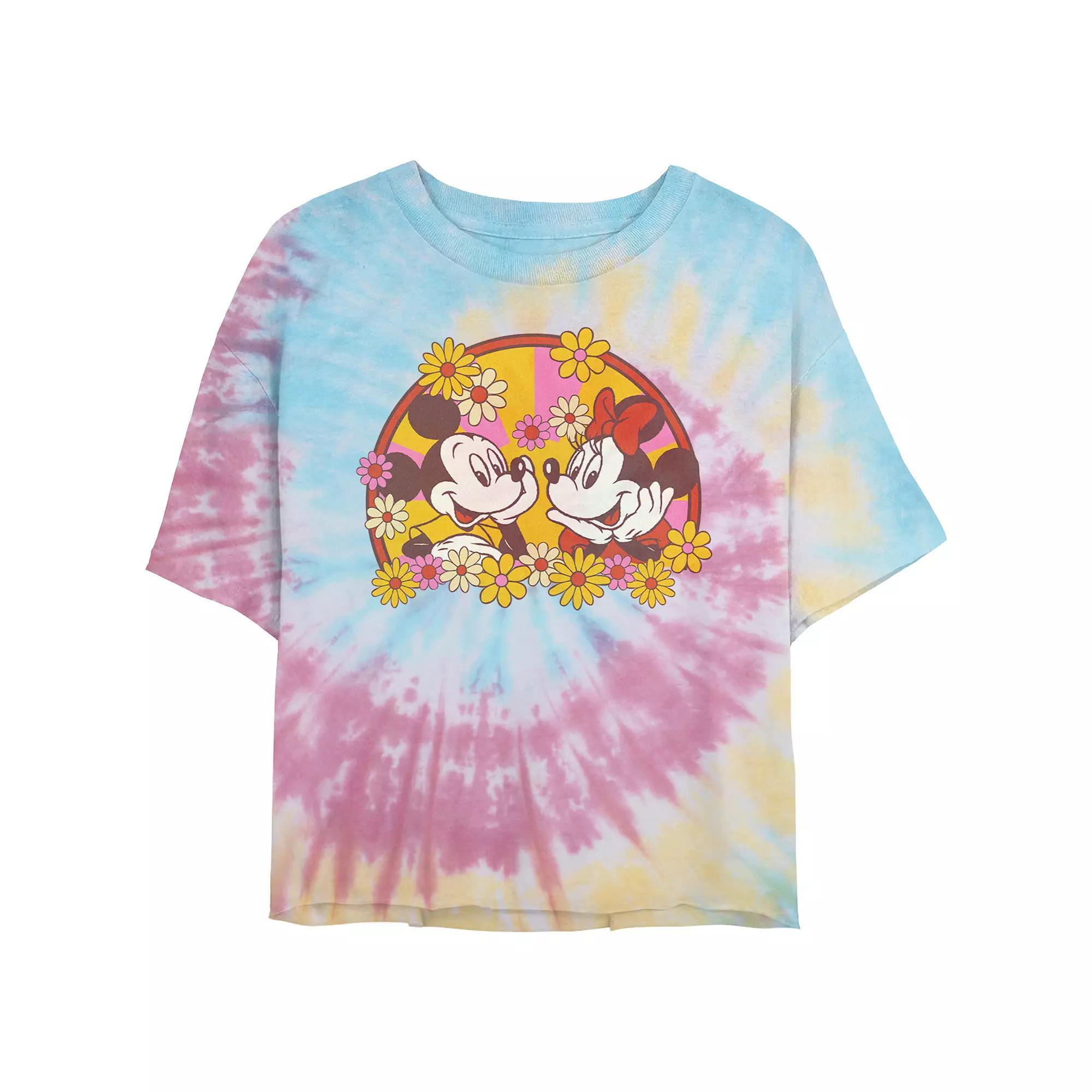 Disney's Mickey Mouse Spiral Tie Dye Juniors' Cropped Graphic Tee, Women's, Size: Medium, Blue Pink Light Yellow Product Image