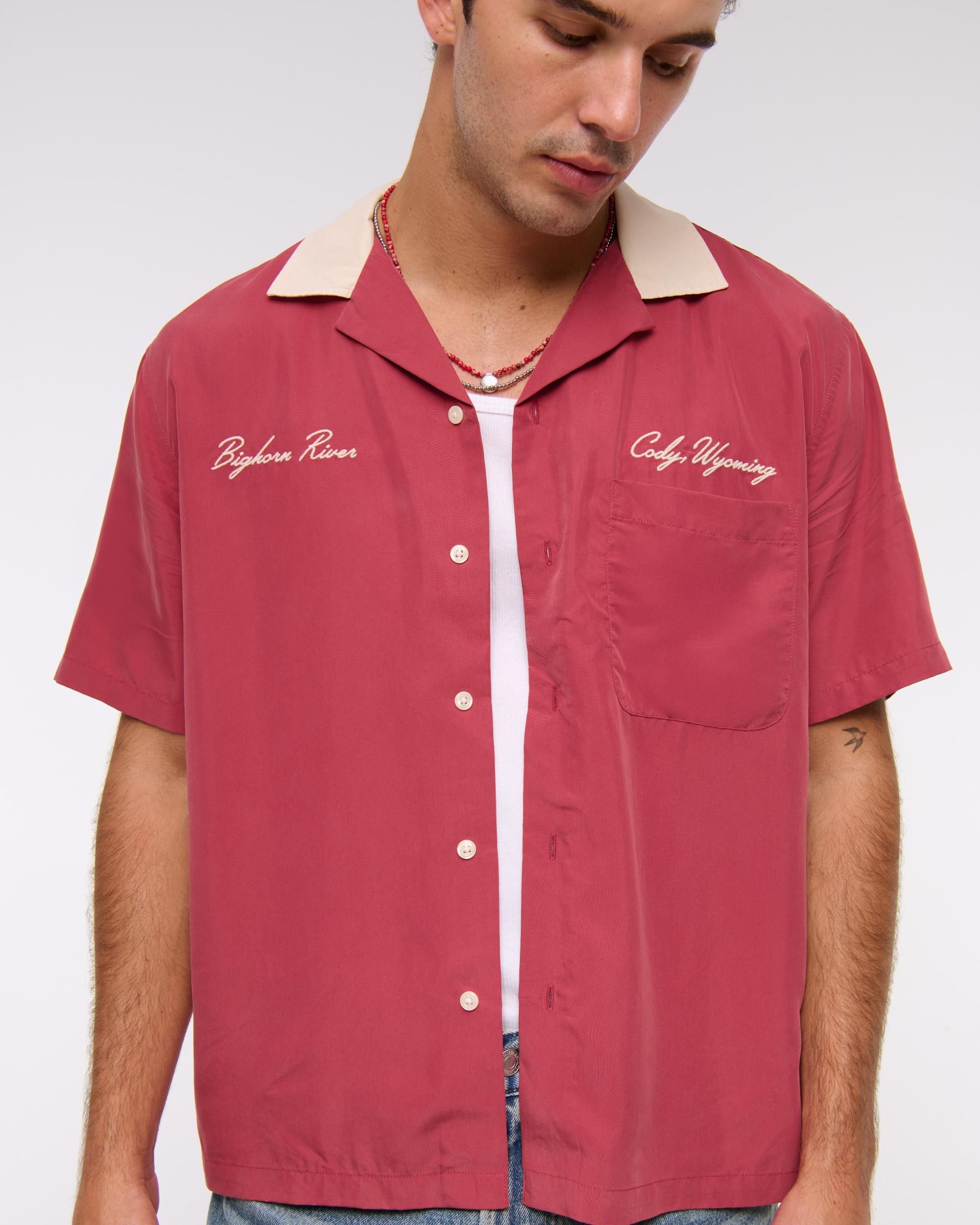 Short-Sleeve Cupro Button-Up Shirt Product Image