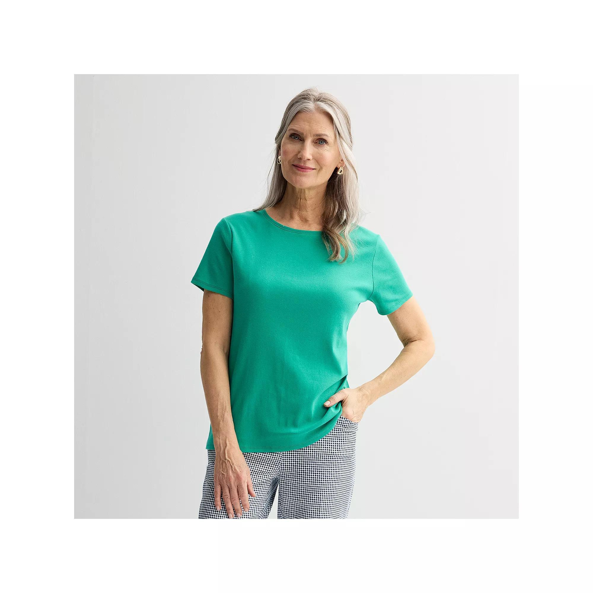 Women's Croft & Barrow® Essential Crewneck Tee, Size: Large, Greenway Product Image