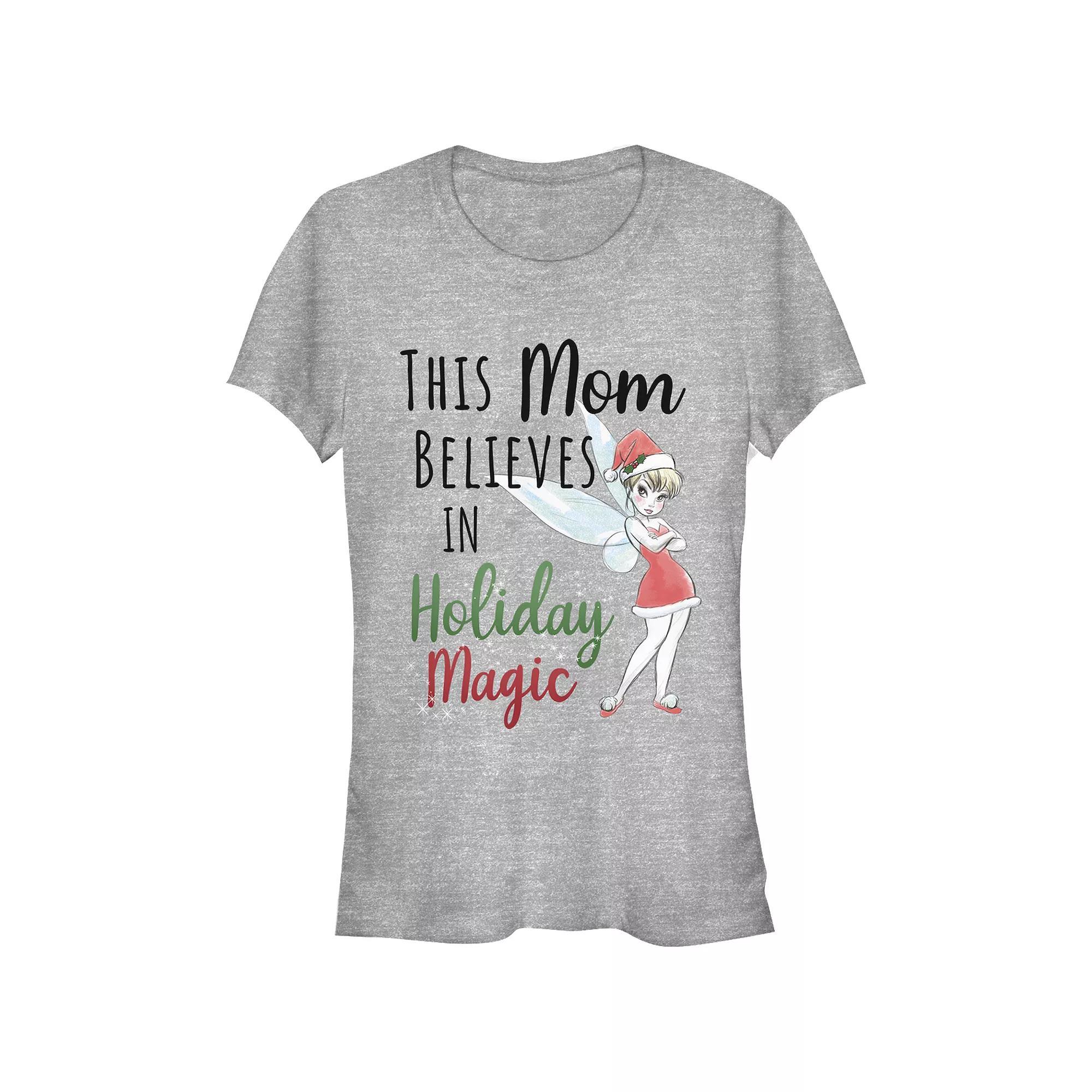 Disney's Tinker Bell Women's This Mom Believes In Holiday Magic Graphic Tee, Size: XXL, Athletic Grey Product Image