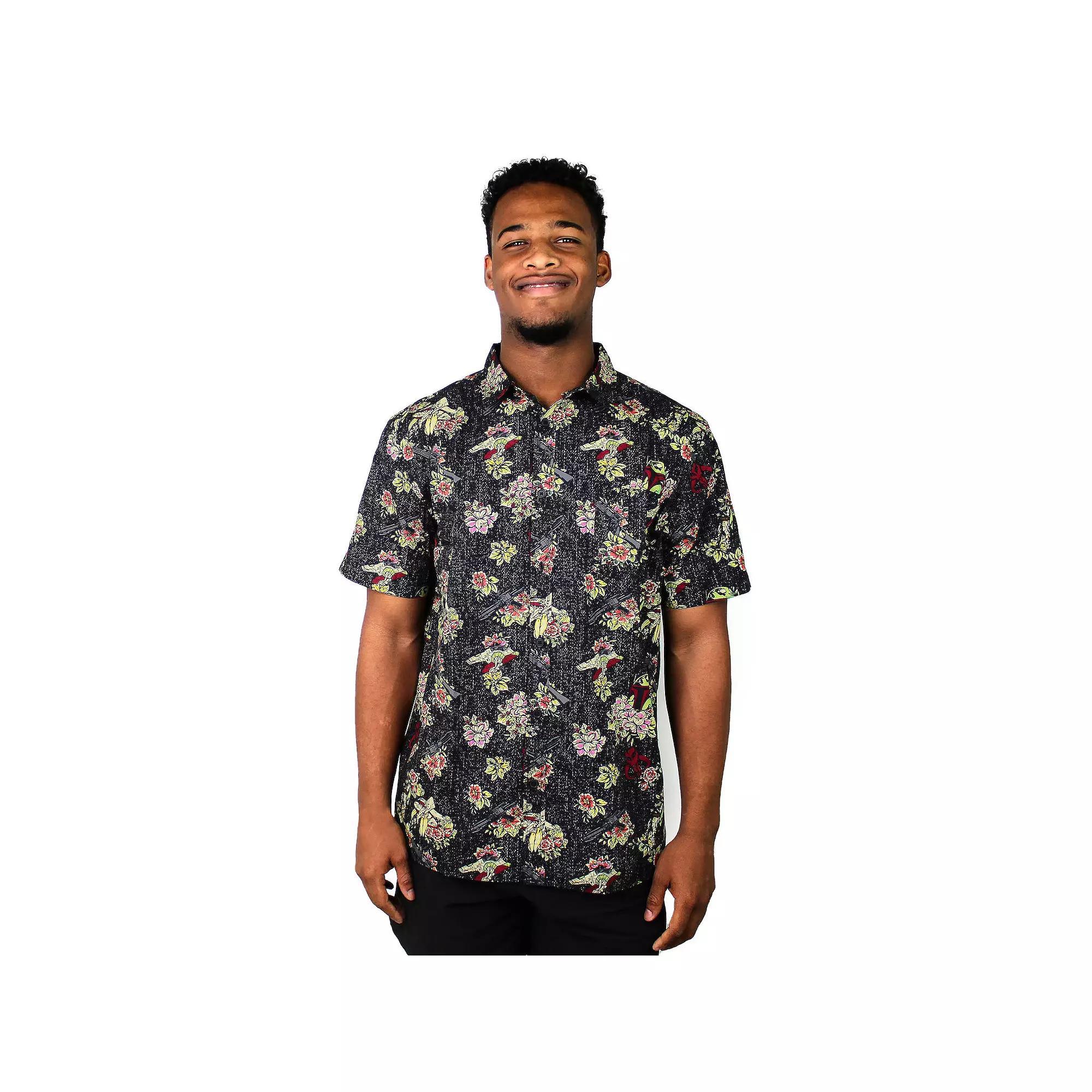 Men's Star Wars Floral Boba Fett Graphic Button Up,  Product Image