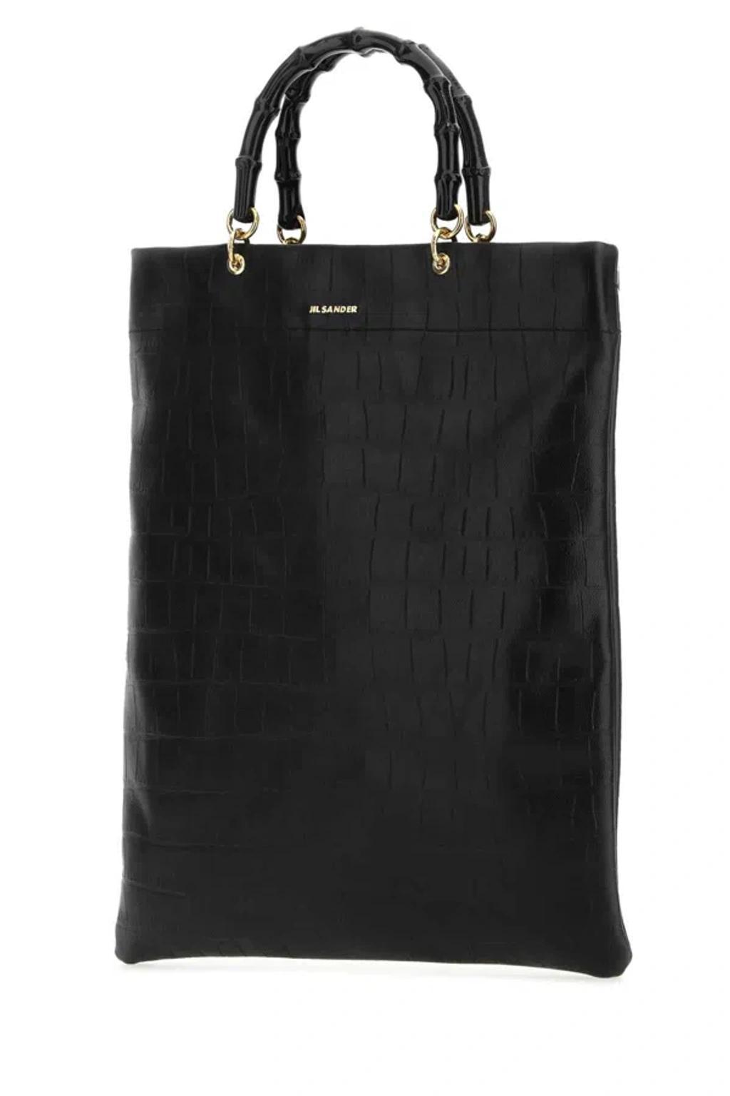 JIL SANDER Medium Leather Shopping Handbag In Black Product Image