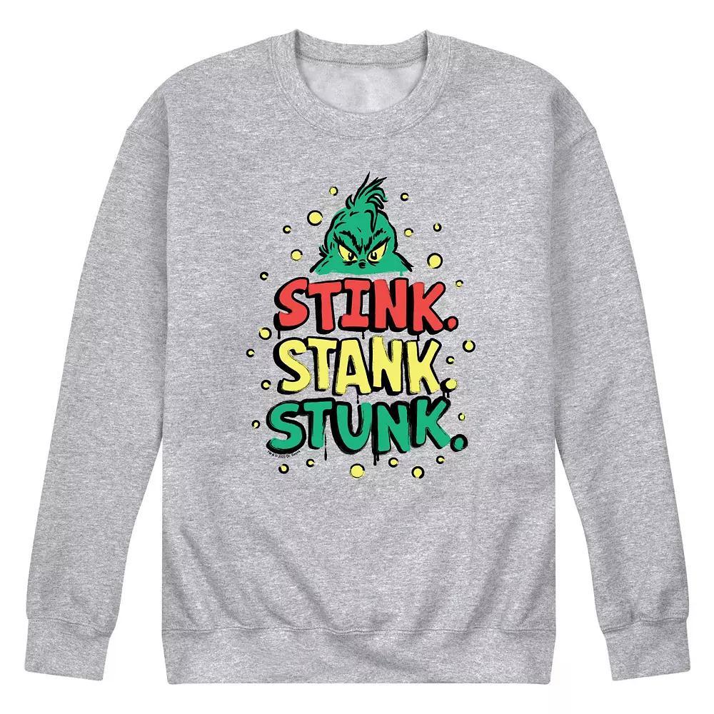 Men's Dr. Seuss The Grinch Stink Stank Stunk Fleece Sweatshirt, Size: XXL, Grey Gray Product Image