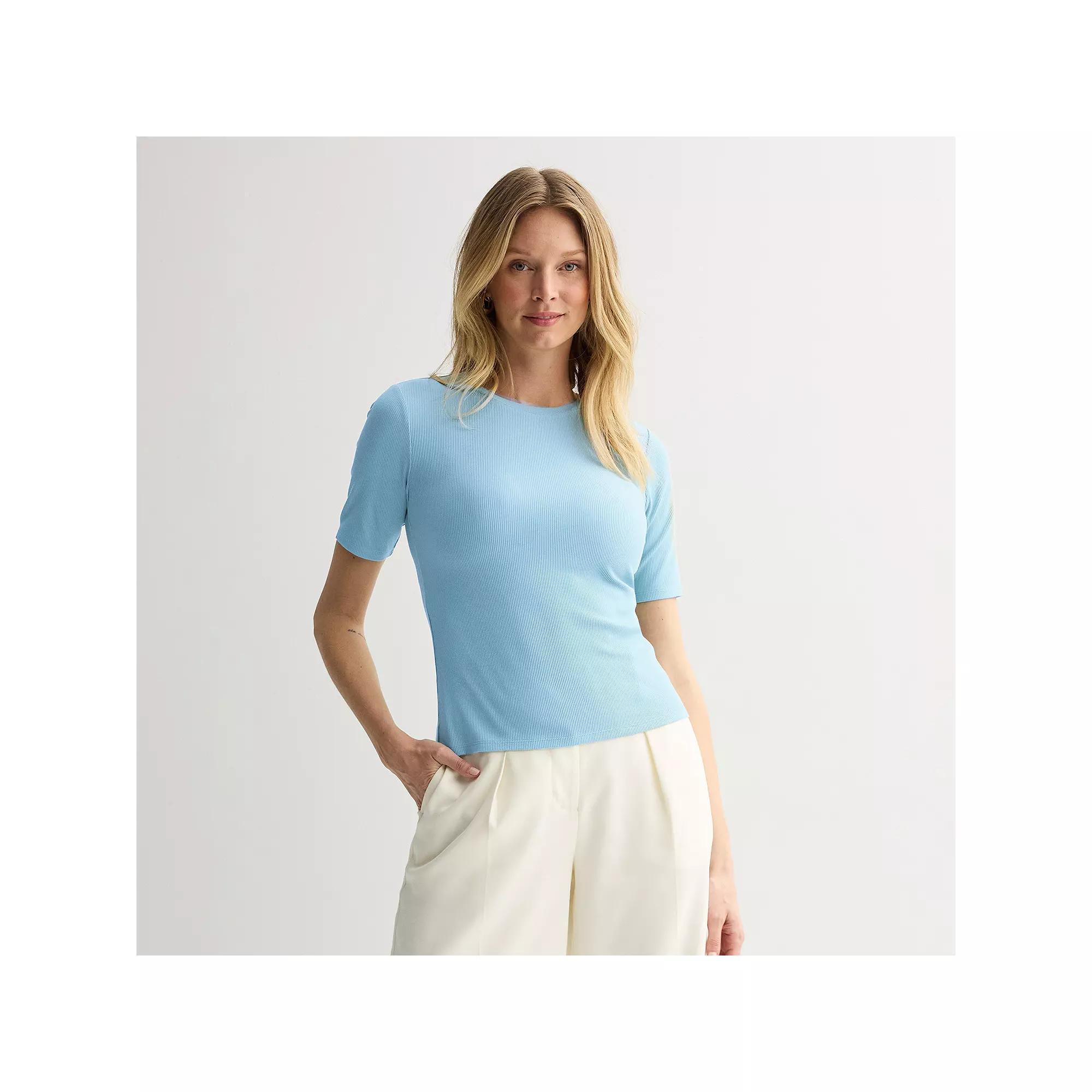 Petite Nine West Fitted Elbow Sleeve Tee, Women's,  Product Image