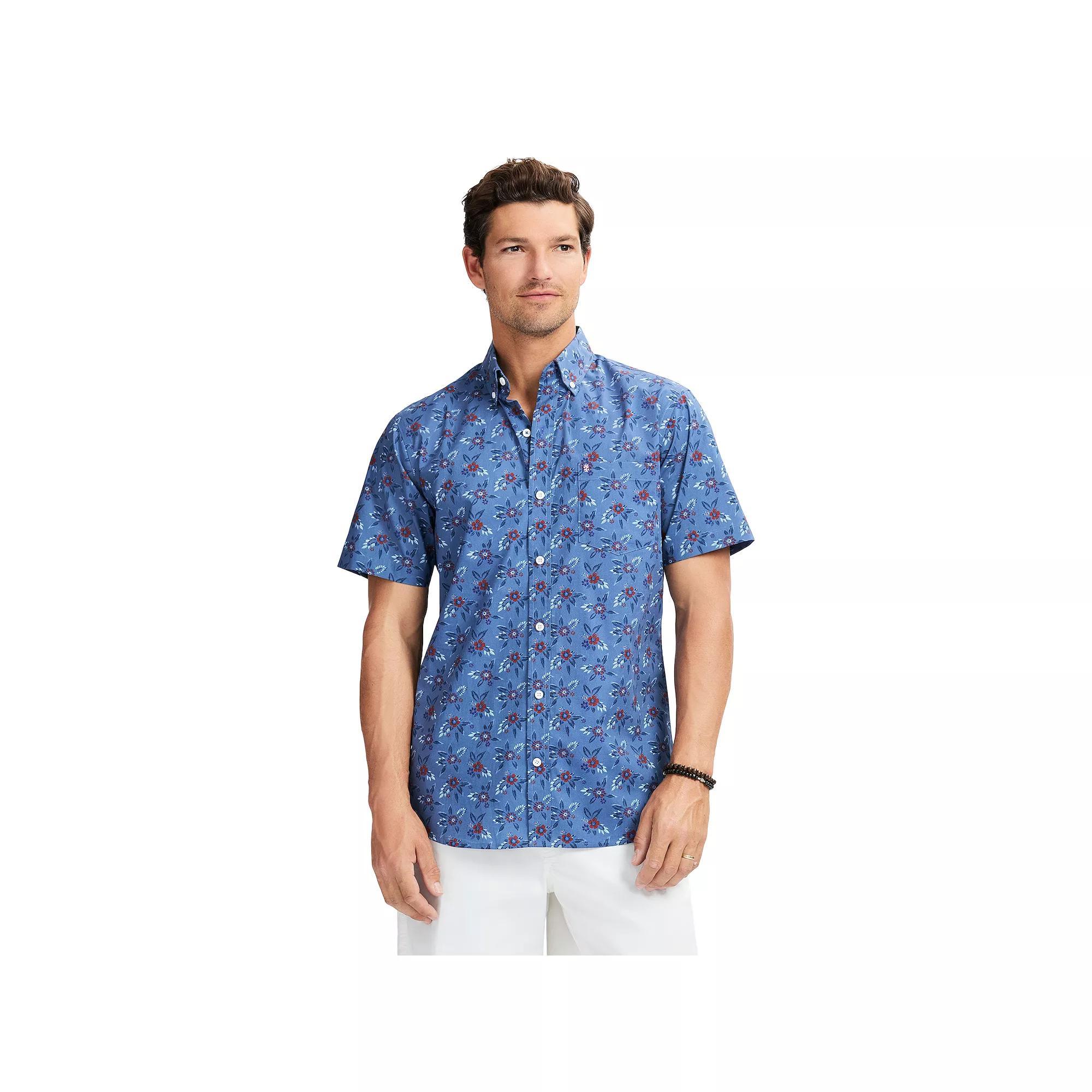 Men's IZOD Breeze Short Sleeve Button-Down Shirt, Size: XL, Blue Leaf Flowers Product Image